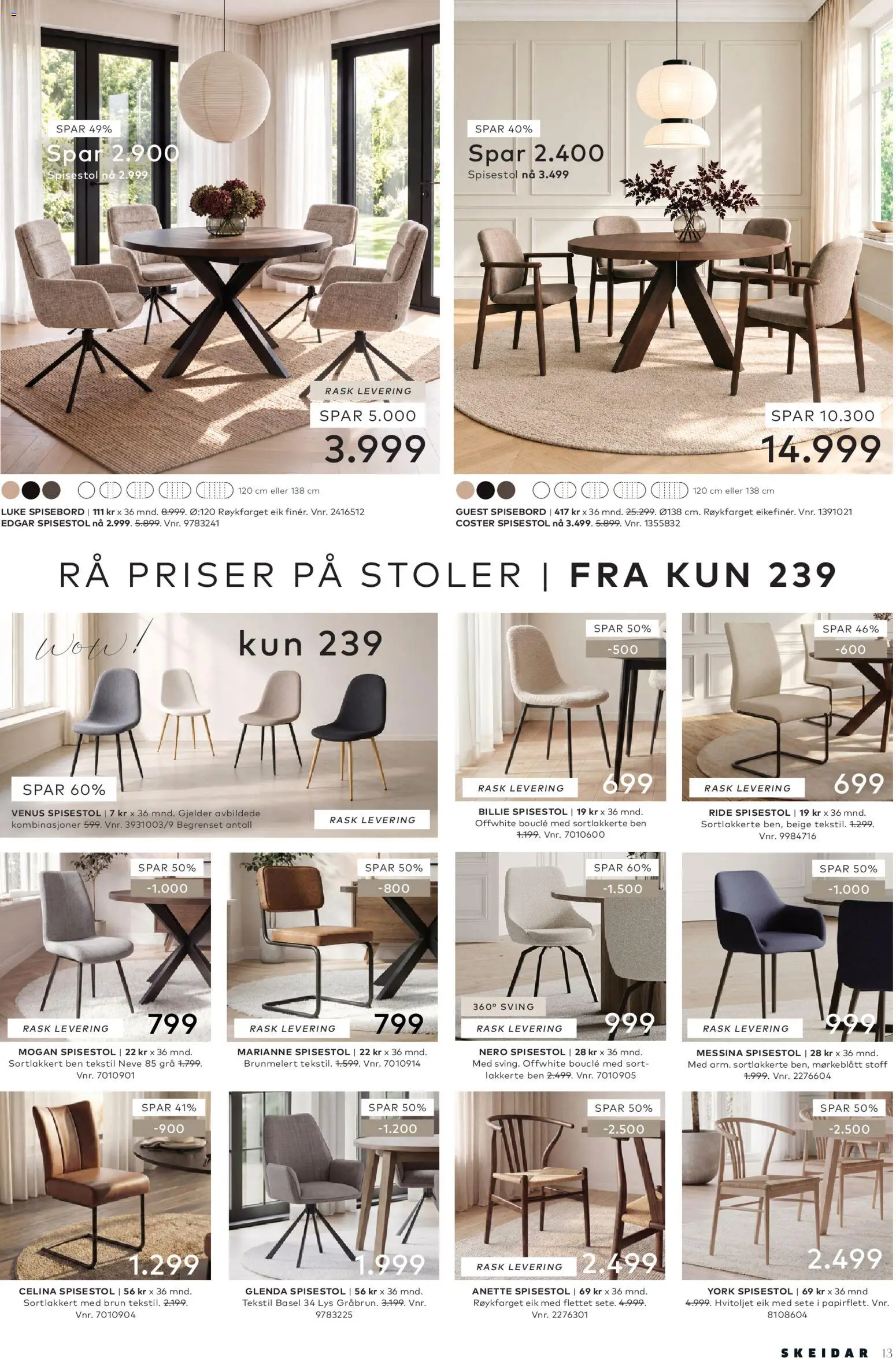 {H1} | Side: 13 | Produkter: Spisebord, Spisestol, Lys