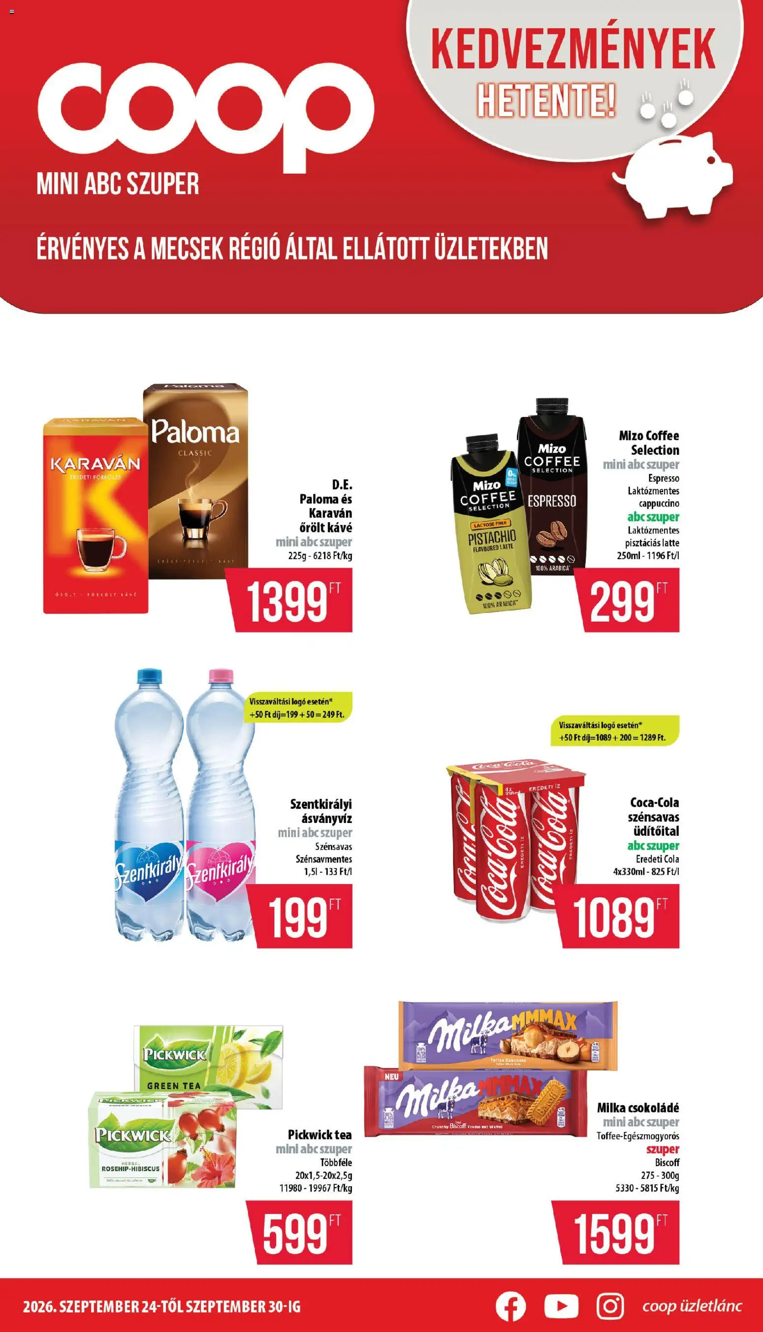 COOP akciós ujság - amely érvényes a következő dátumtól: 2026.09.24. | Oldal: 1 | Termékek: Cappuccino, Laktózmentes, Ásványvíz, Őrölt kávé