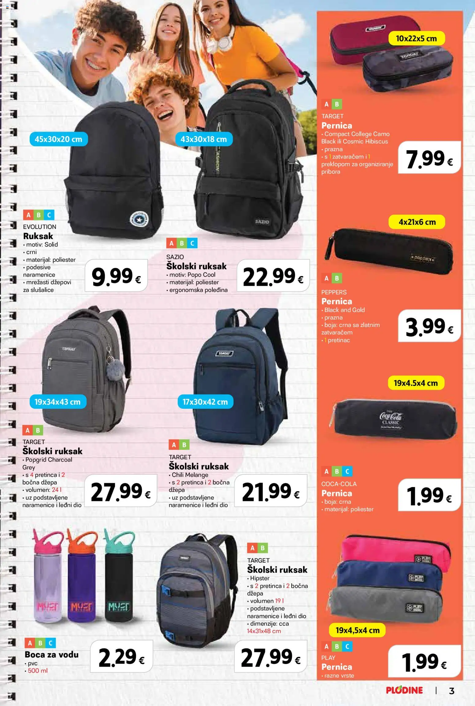 Plodine katalog | vrijedi od 13.08.2026 | Stranica: 3 | Proizvodi: Pernica, Čaše, Boca za vodu, Slušalice