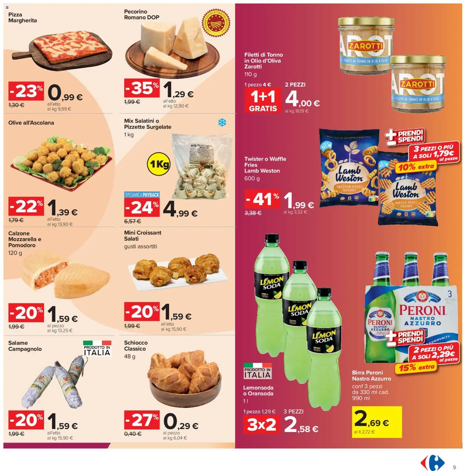 Volantino Carrefour del 16.06.2026 | Pagina: 9 | Prodotti: Salame, Pizza, Pomodoro, Tonno