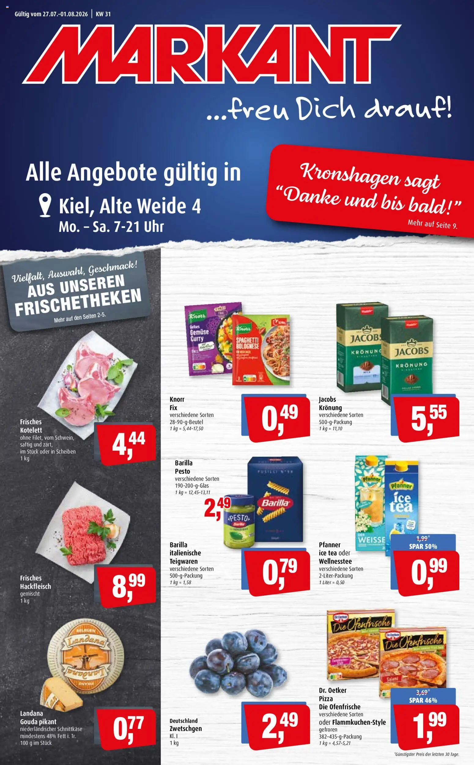 Markant Prospekt – gültig ab 27.07.2026 | Seite: 1 | Produkte: Barilla, Gouda, Pizza, Uhr