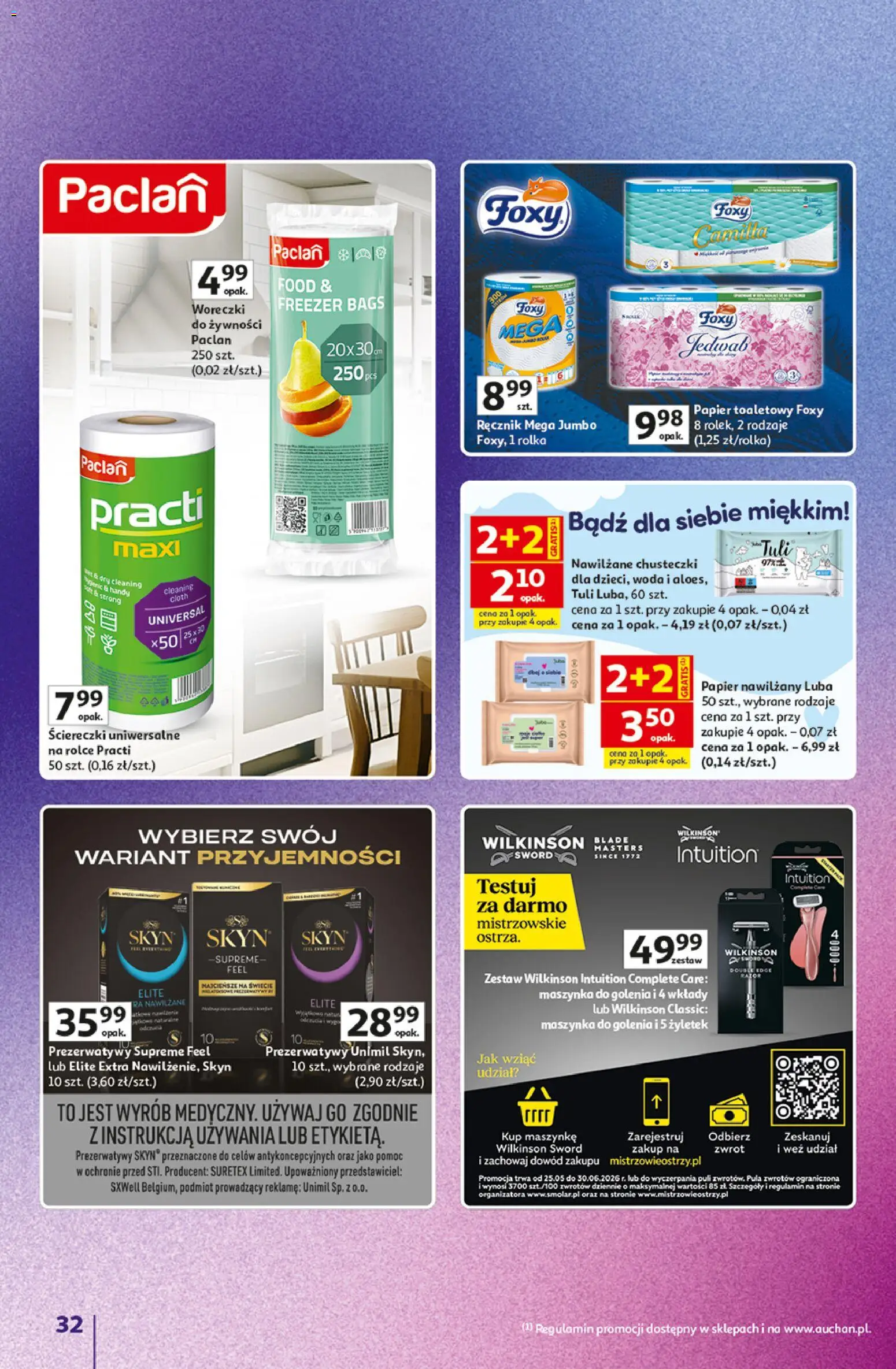 Auchan gazetka - Znane Marki Hipermarket od 11.06.2026 | Strona: 32 | Produkty: Prezerwatywy, Papier toaletowy, Maszynka do golenia, Woda