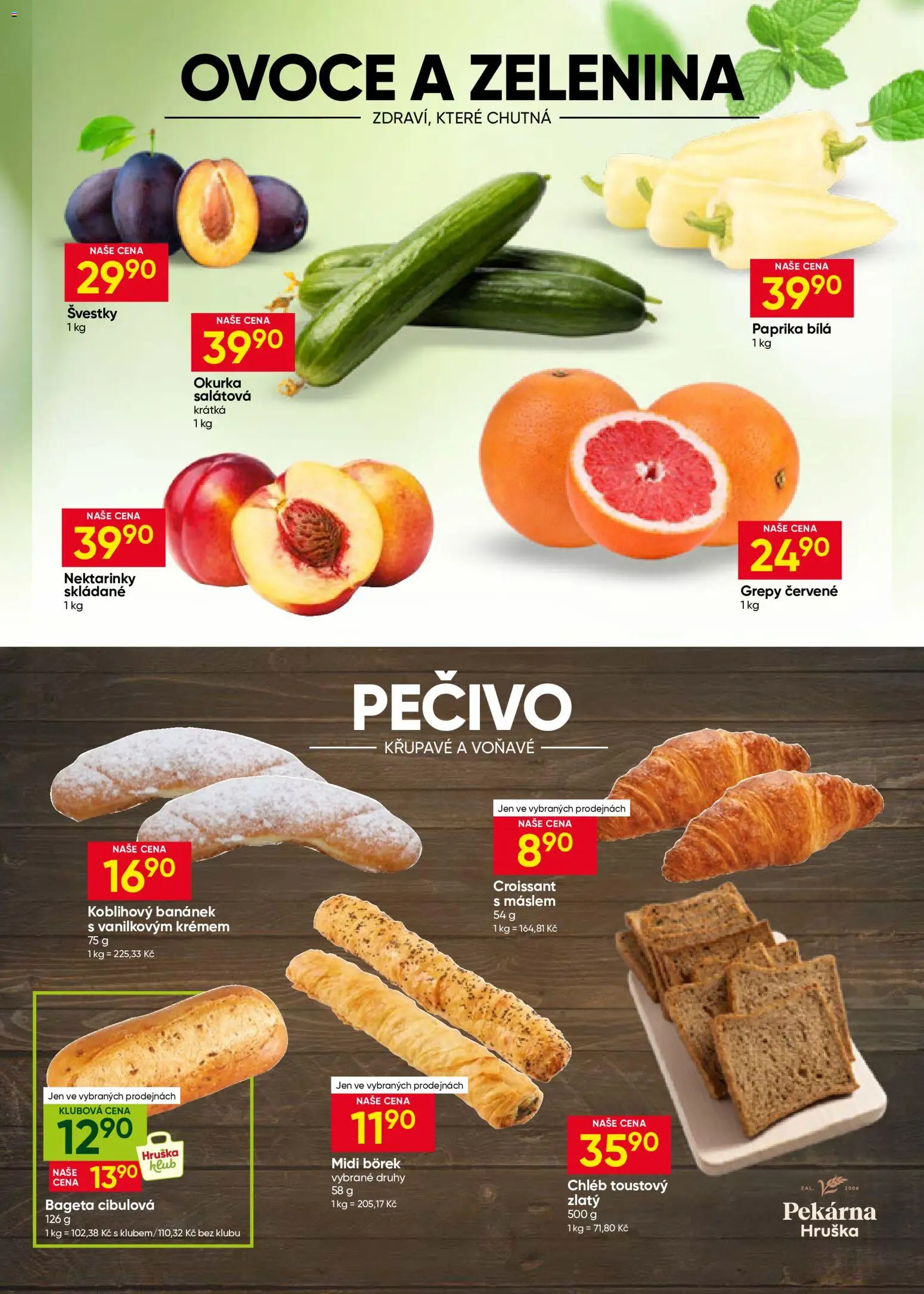 Hruška leták od 12.08.2026 | Strana: 4 | Produkty: Ovoce, Okurka salátová, Pečivo, Okurka