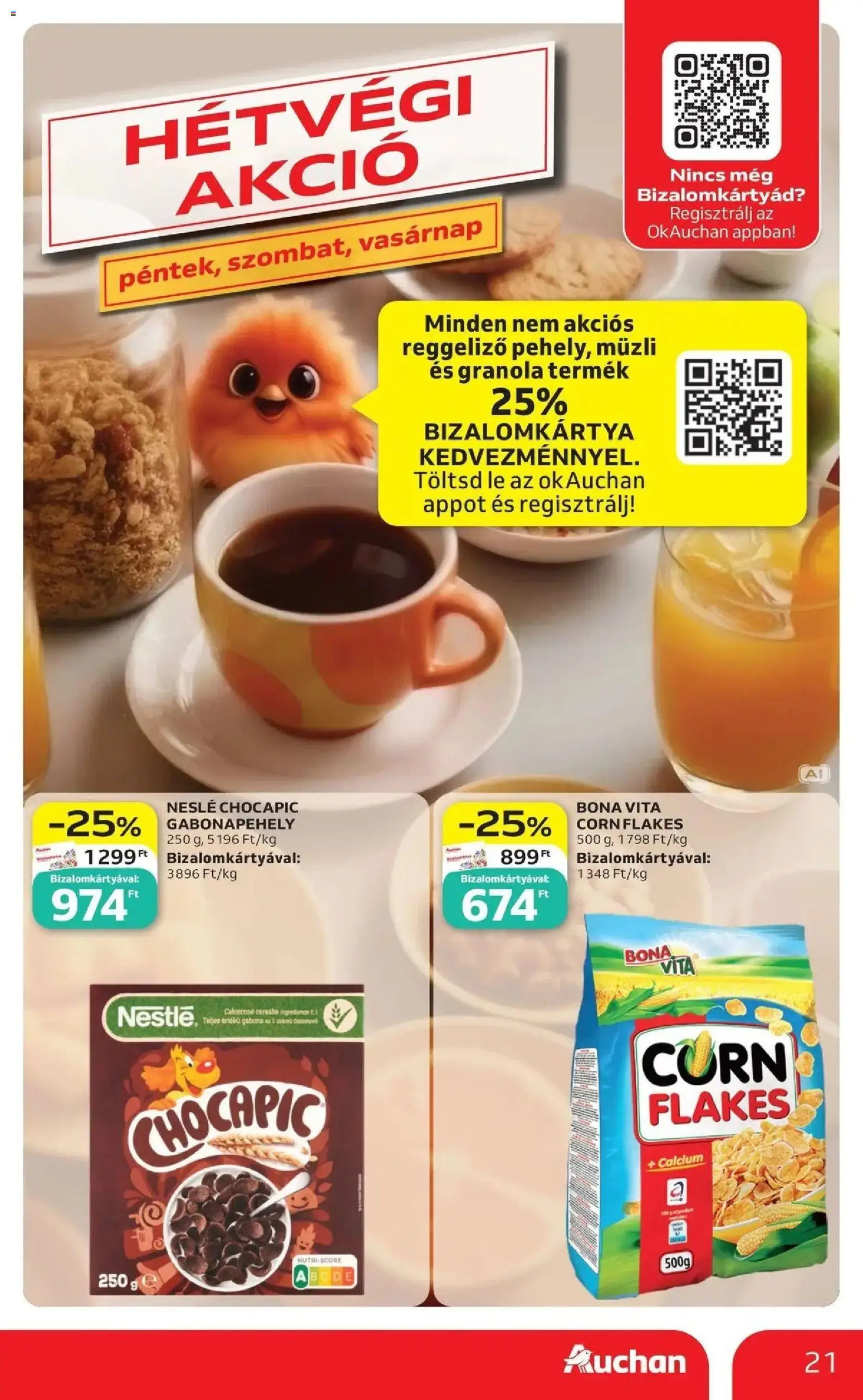 Auchan akciós újság Szolnok - 2026.09.17. -tól/töl > akció, lapozható szórólap 🛍️ | Oldal: 21 | Termékek: Gabonapehely, Müzli, Lé, Granola