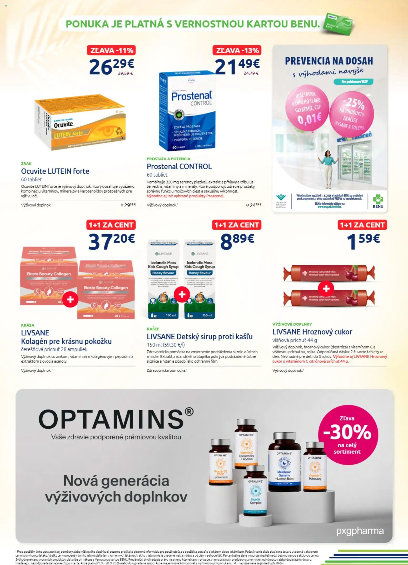 Nové BENU Lekáreň akcie – leták je platný od 01.09.2026 | Strana: 7 | Produkty: Hroznový cukor, Kolagén, Sirup proti kašľu, Cukor