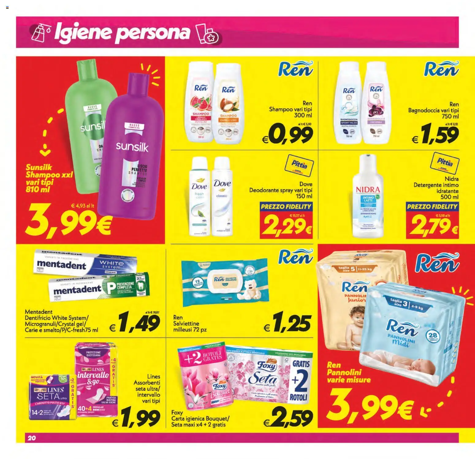 Volantino SuperConveniente del 31/07/2026 | Pagina: 20 | Prodotti: Shampoo, Intimo, Talco, Latte