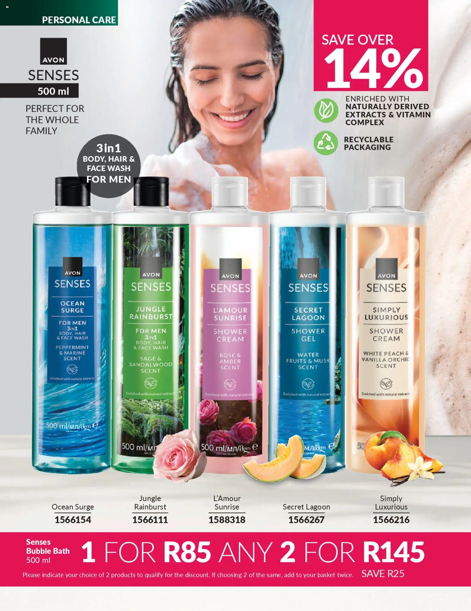 New Avon catalogue – valid from 01.04.2026 | Page: 142 | Products: Bath, Shower, Shower gel, Peach