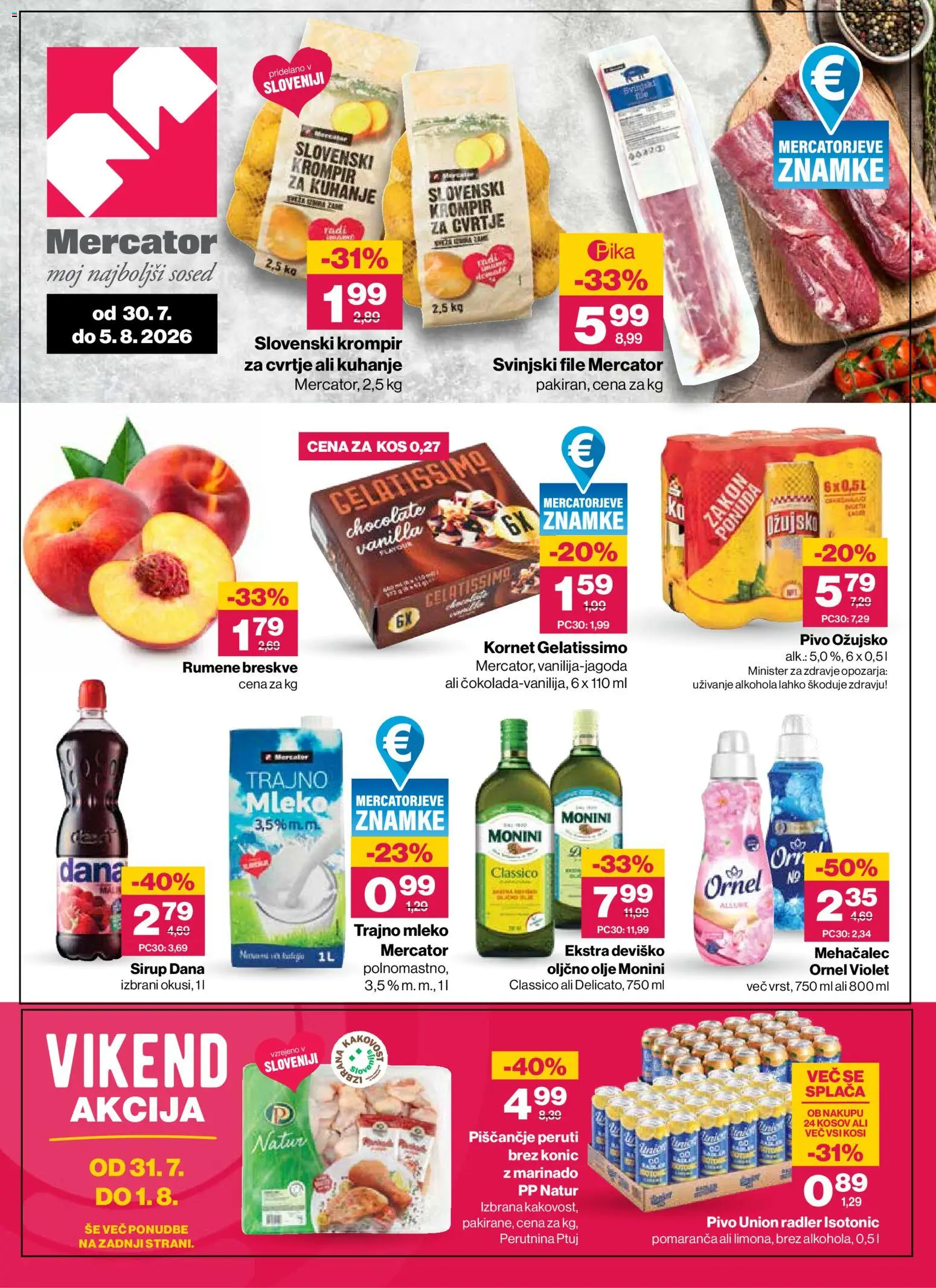 Novi Mercator katalog ponudbe – veljaven od 30.07.2026 | Stran: 1 | Izdelki: Olive, Mleko, Olje, Mešalec