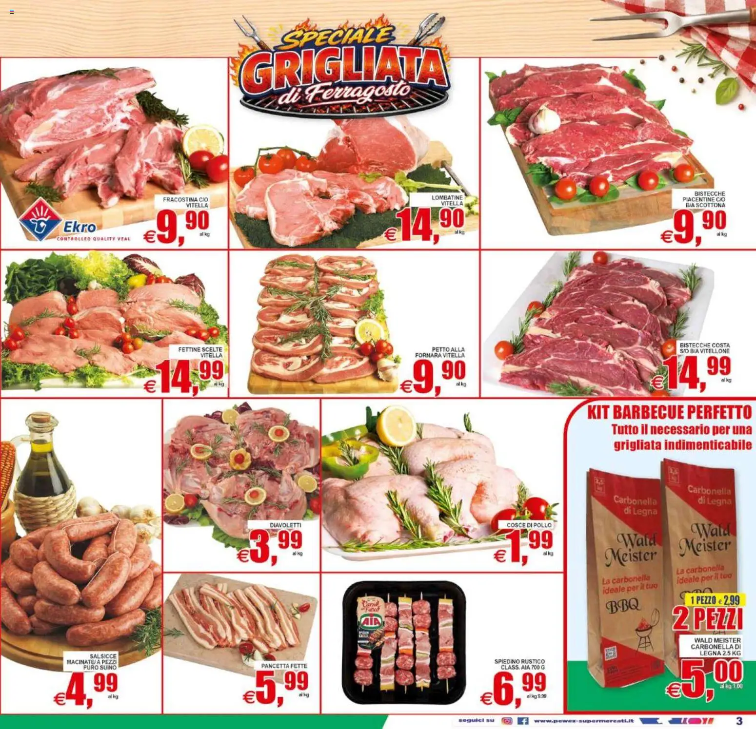 Volantino Pewex del 12/08/2026 | Pagina: 3 | Prodotti: Pancetta, Suino, Barbecue, Salsicce