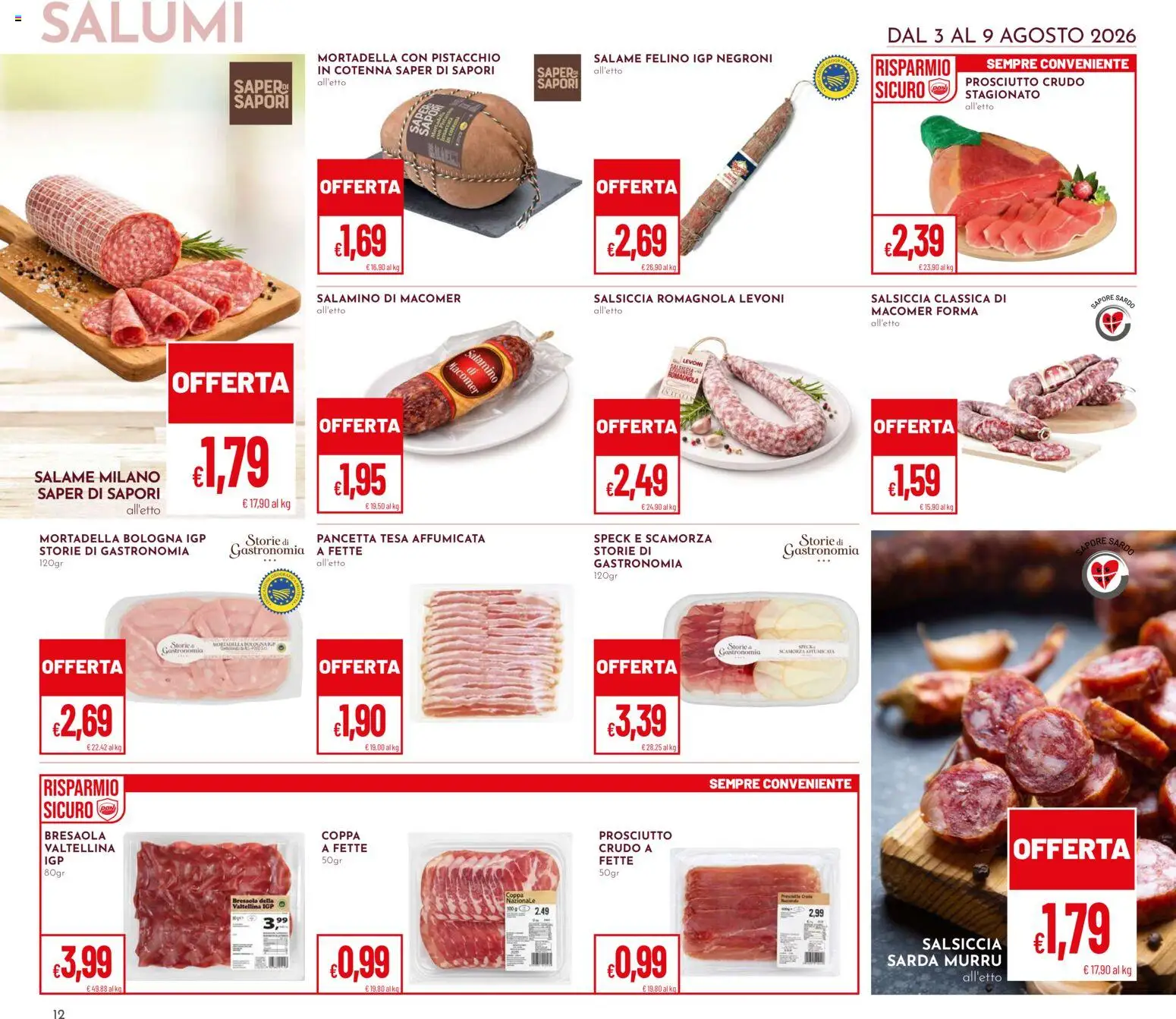 Volantino Pan del 03/08/2026 | Pagina: 12 | Prodotti: Salame, Bresaola, Pancetta, Salsiccia