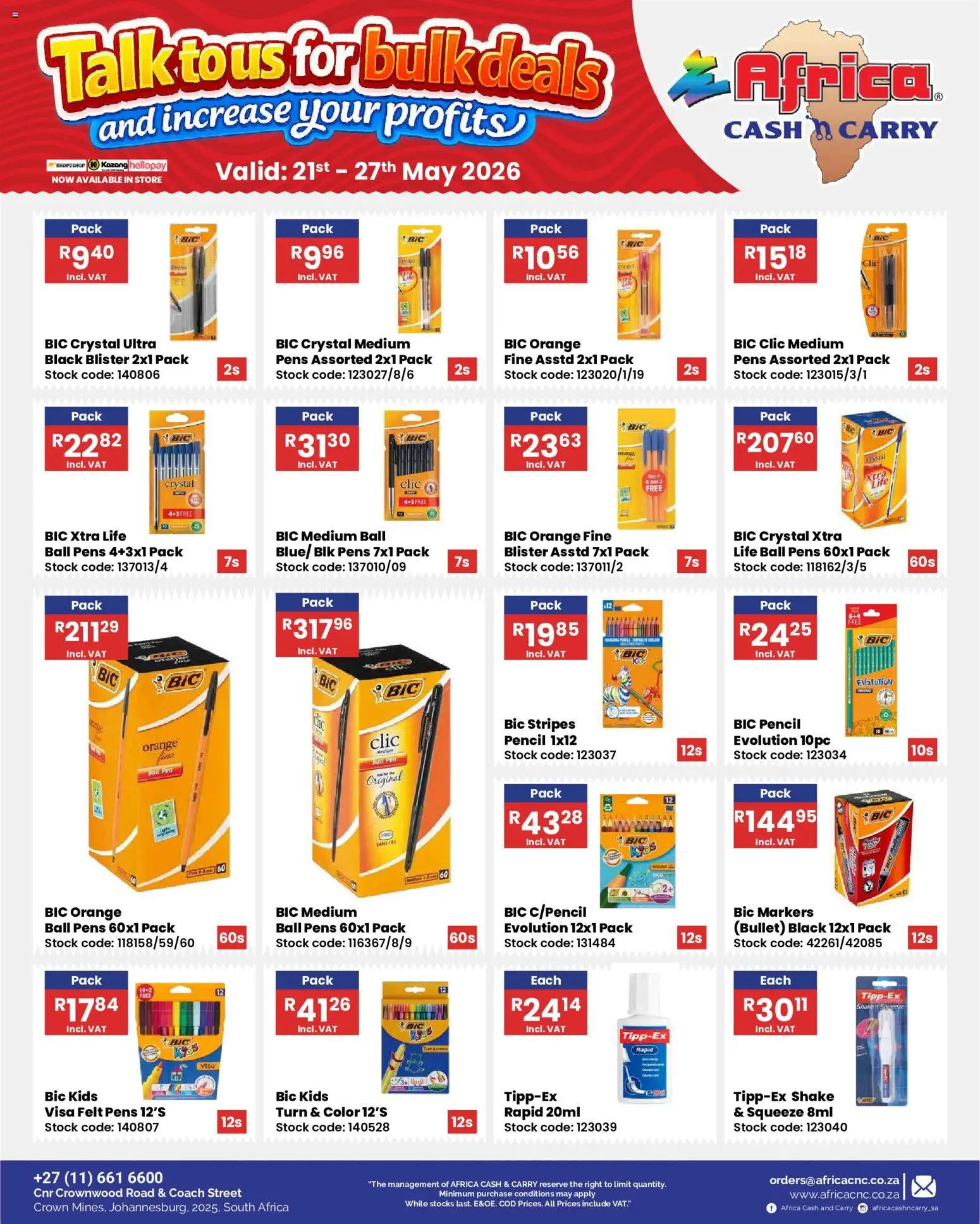 New Africa Cash & Carry catalogue – valid from 21.05.2026 | Page: 56 | Products: Pencil, Pen, Stock