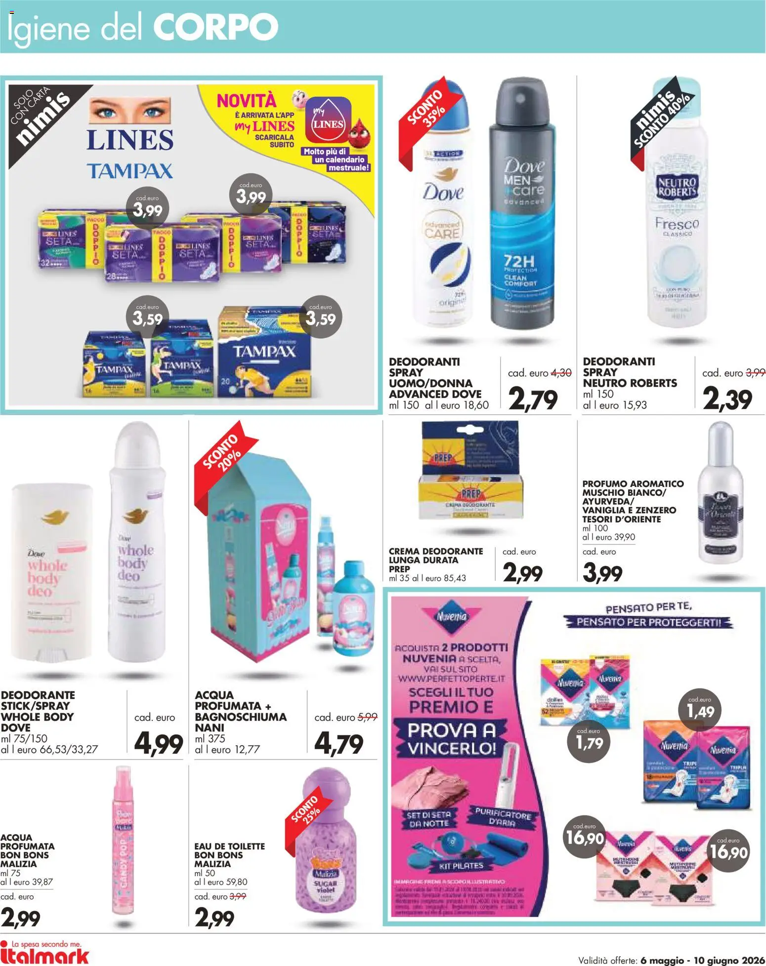 Volantino Italmark del 06.05.2026 | Pagina: 6 | Prodotti: Crema, Deodorante, Acqua, Profumo