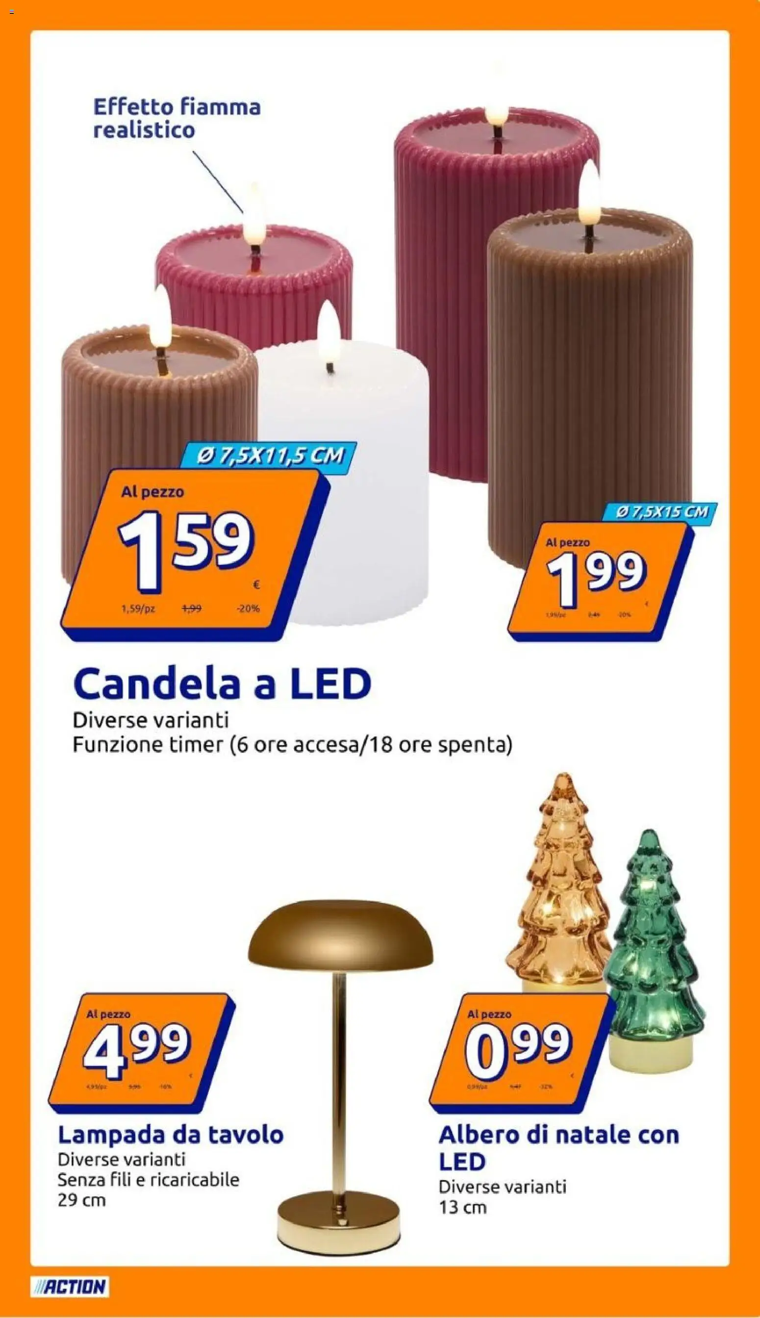 Volantino Action del 21/10/2026 | Pagina: 13 | Prodotti: Albero di natale, Tavolo, Candela, Lampada