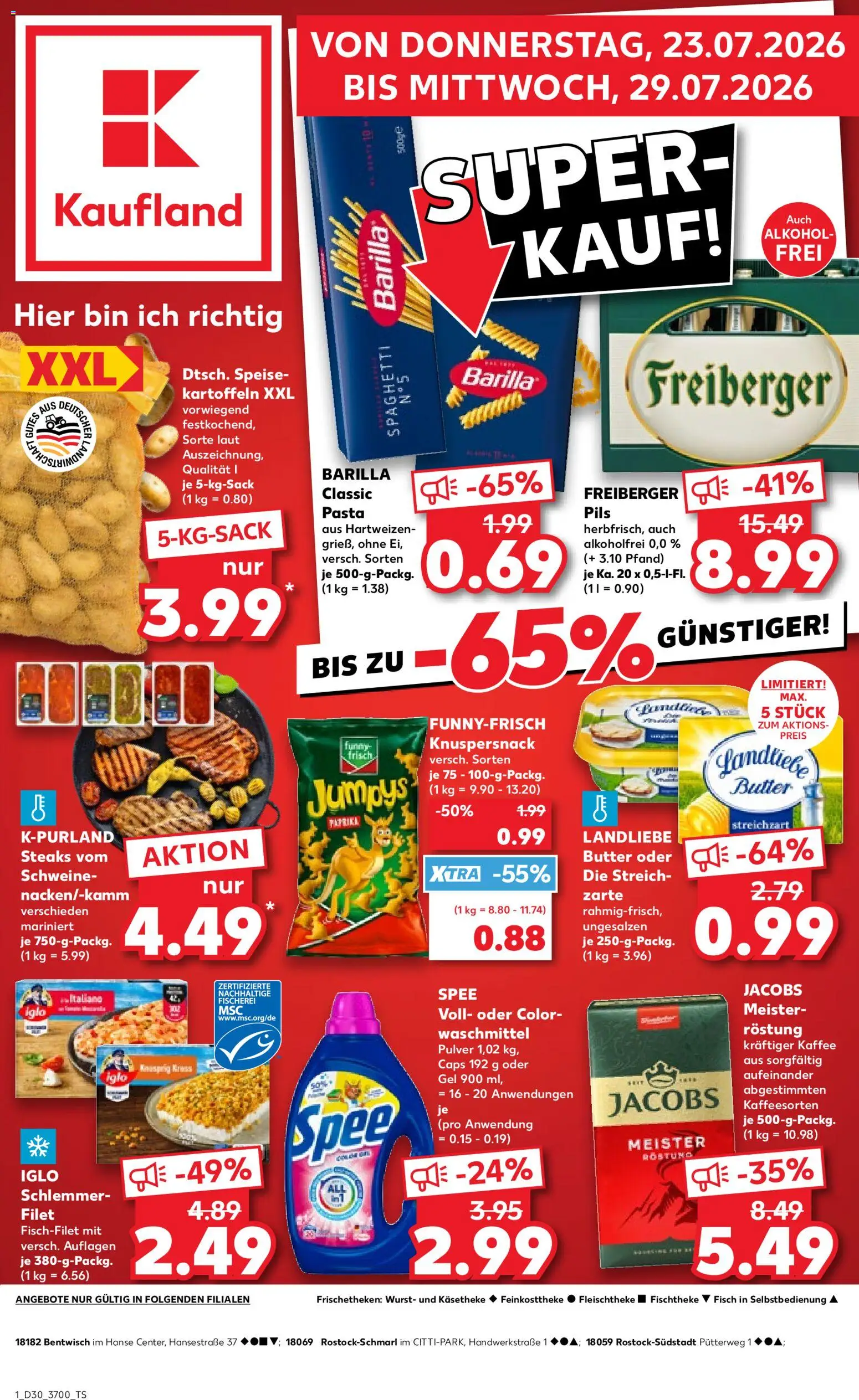 Kaufland Prospekt Rostock – gültig ab 23.07.2026 | Seite: 1 | Produkte: Kaffee, Iglo, Spee, Paprika