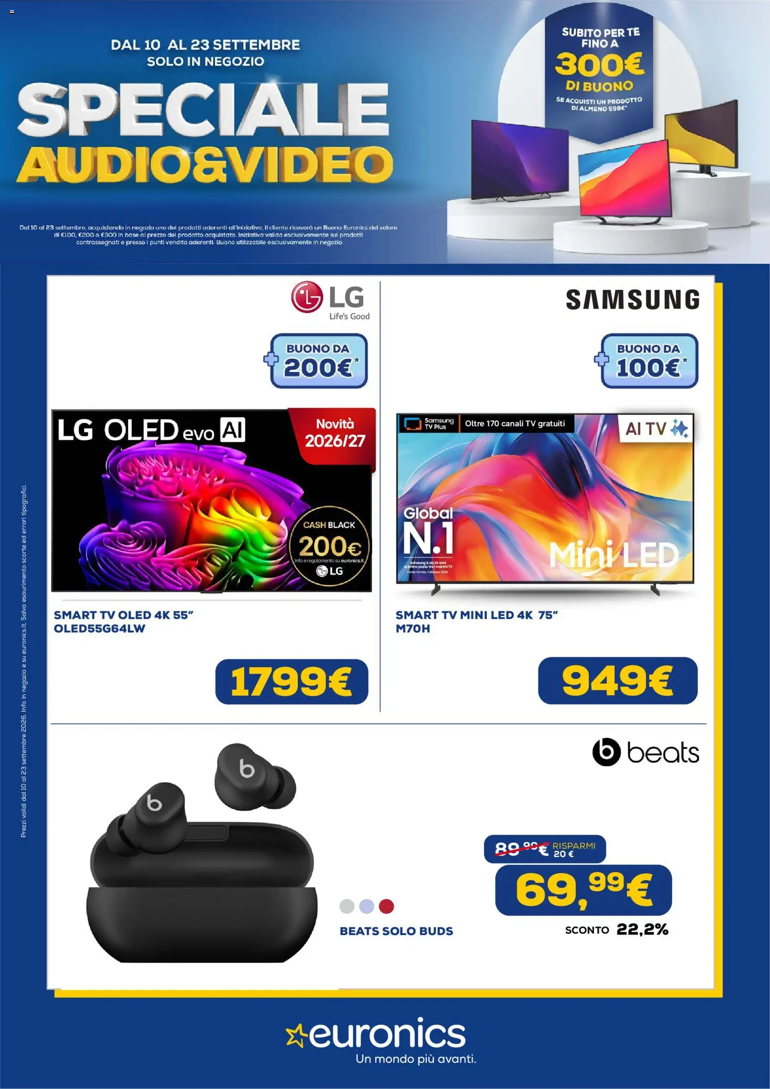 Volantino Euronics del 10/09/2026 | Pagina: 1 | Prodotti: Tè, smart TV, TV, Samsung