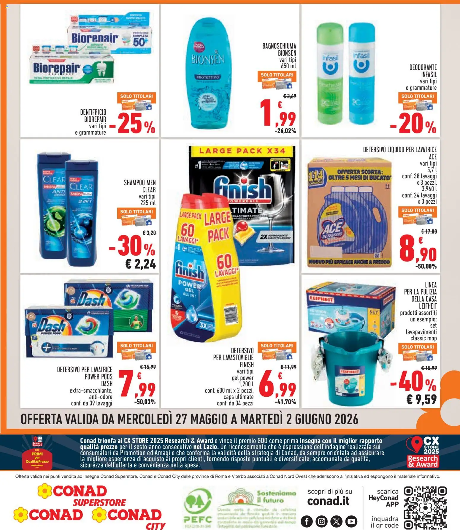Volantino Conad del 27.05.2026 | Pagina: 8 | Prodotti: Shampoo, Deodorante, Lavatrice, Lavastoviglie