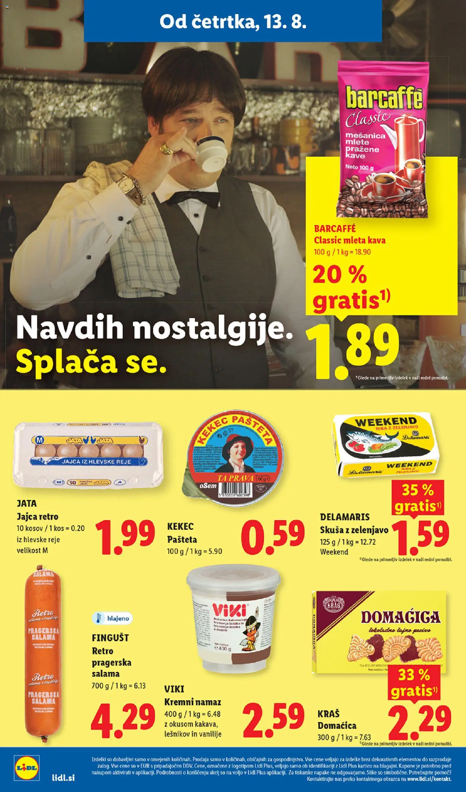 Novi Lidl katalog ponudbe – veljaven od 13.08.2026 | Stran: 14 | Izdelki: Namaz, Kos, Kava, Salama