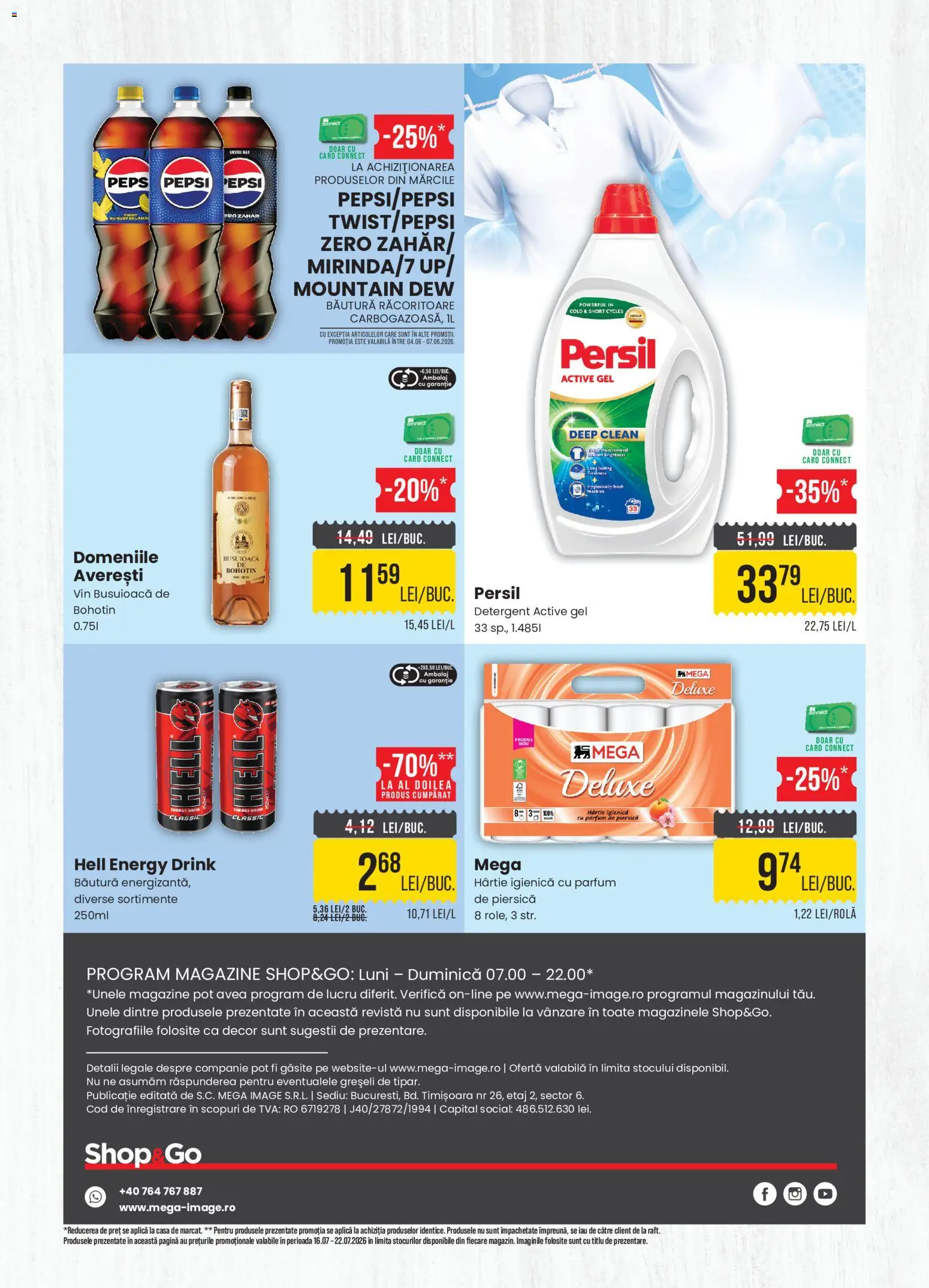 Noul catalog Mega Image – valabil de la 16.07.2026 | Pagină: 4 | Produse: Piersică, Vin, Detergent, Zahăr
