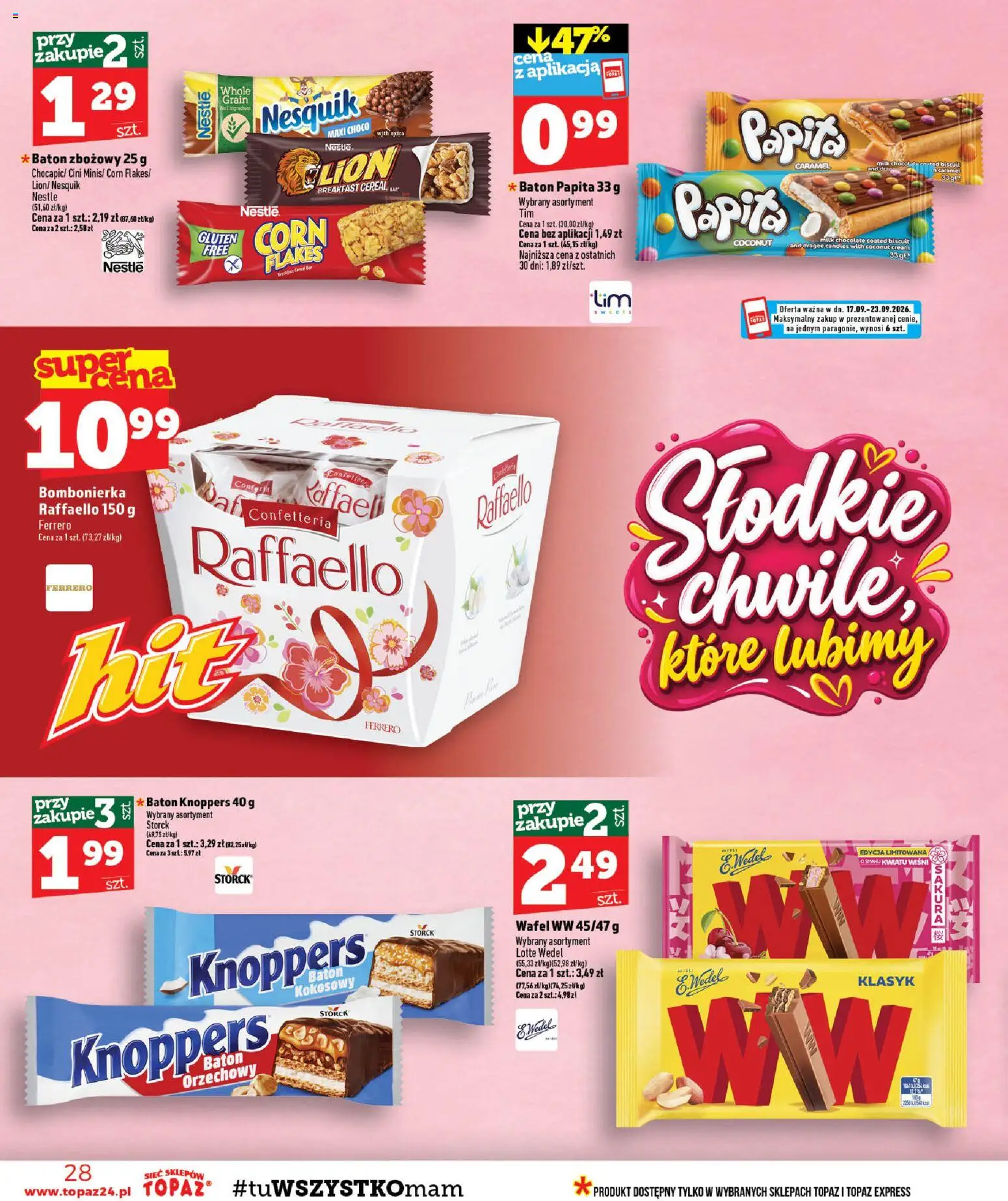 Topaz gazetka - MAZ od 17.09.2026 | Strona: 28 | Produkty: Knoppers, Raffaello, Bombonierka, Baton