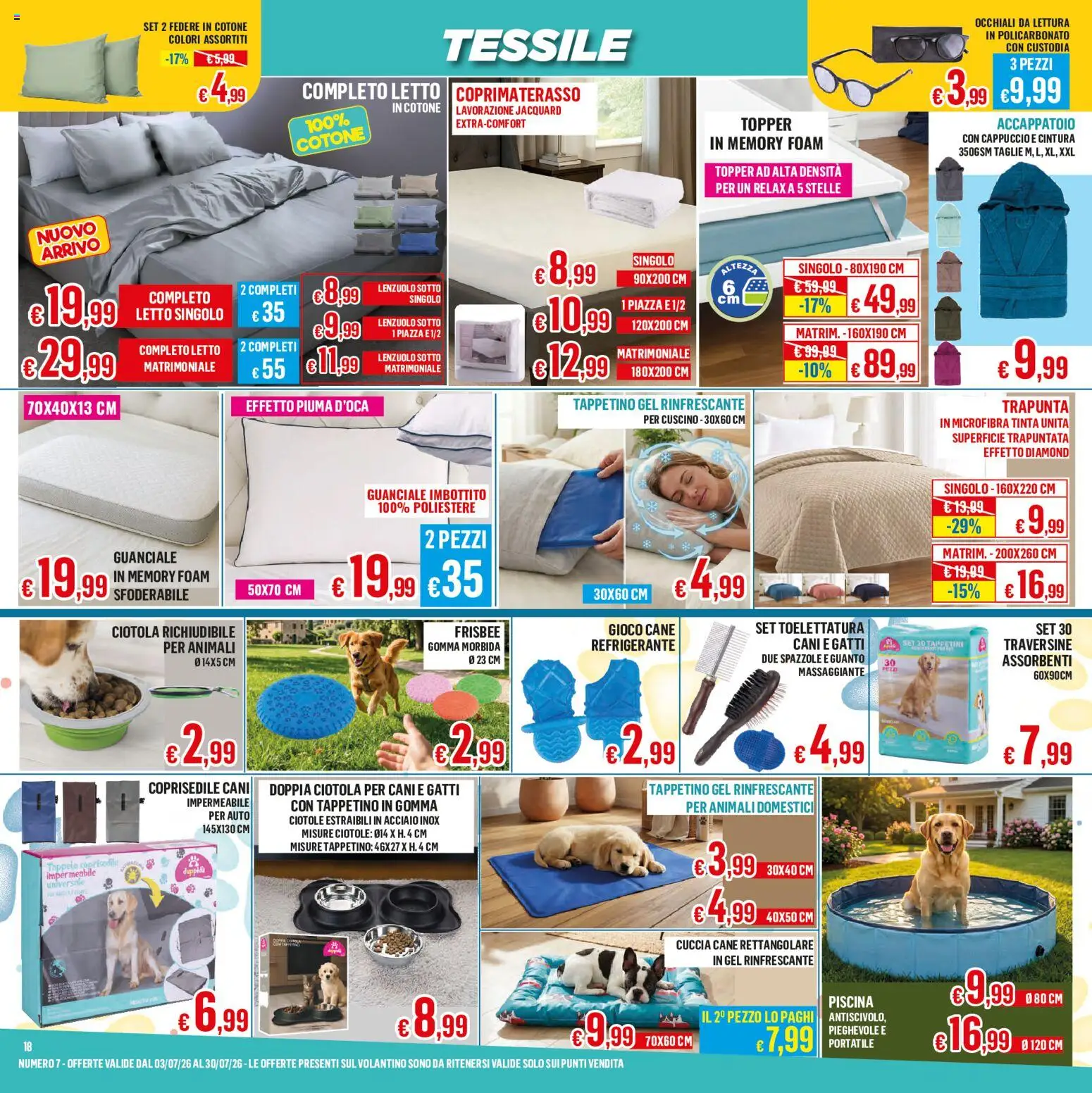 Volantino Satur del 03/07/2026 | Pagina: 18 | Prodotti: Piscina, Letto, Ciotola, Coprimaterasso