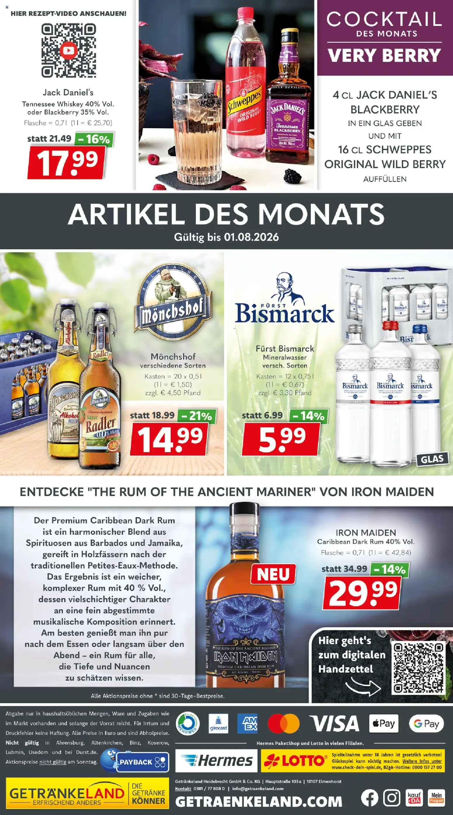 Getränkeland Prospekt – gültig ab 20.07.2026 | Seite: 8 | Produkte: Monchshof, Jack Daniel's, Mineralwasser, Whiskey