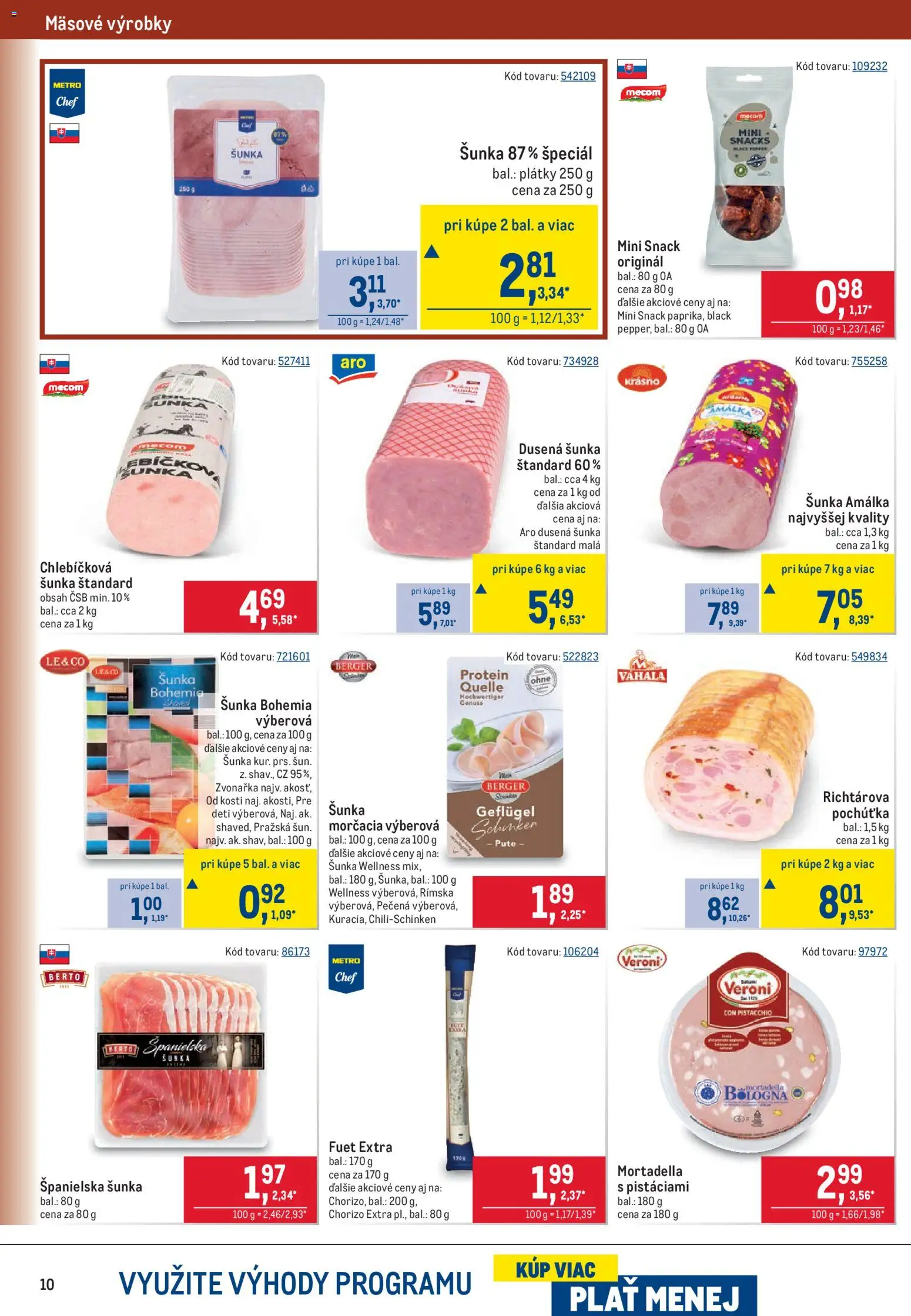 Nové Metro akcie – leták je platný od 21.10.2026 | Strana: 10 | Produkty: Šunka, Protein