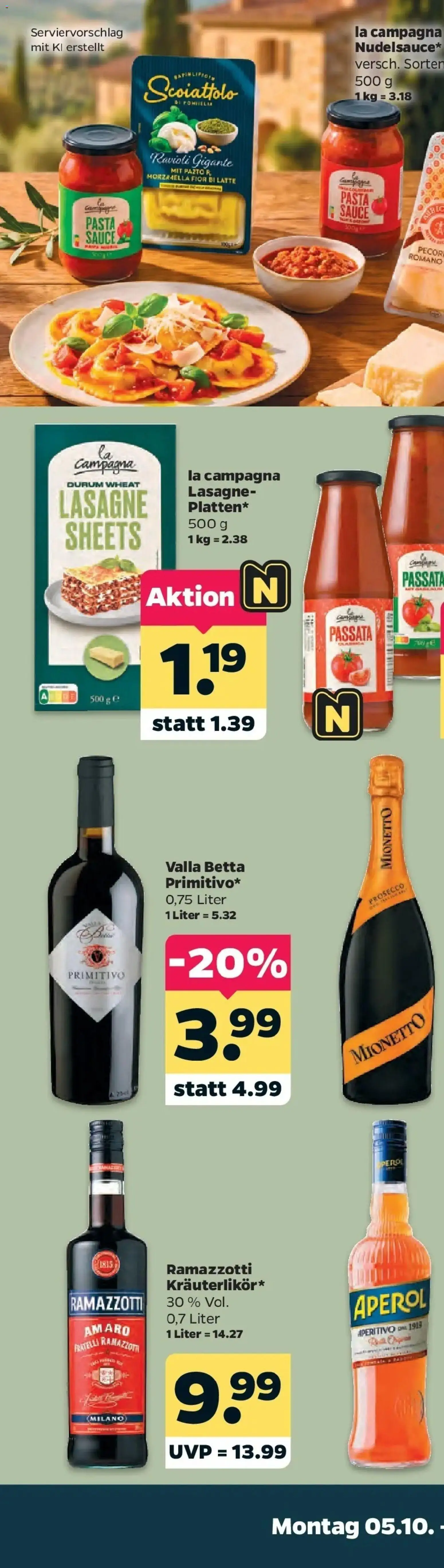 Netto Aktueller Prospekt ab 05.10.2026 → Angebote nächste Woche | Seite: 29 | Produkte: Lasagne, Prosecco, Aperol, Ramazzotti
