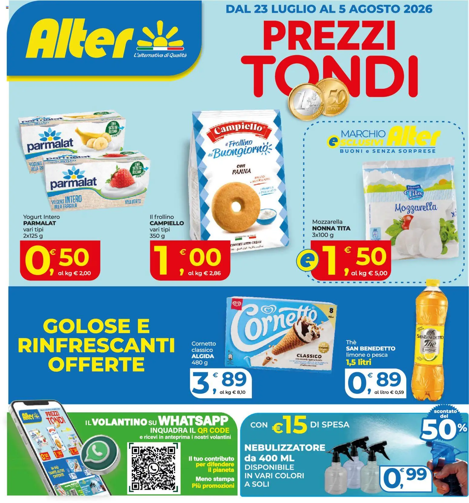 Volantino Alter Discount del 23/07/2026 | Pagina: 1 | Prodotti: Mozzarella, Limone, Nebulizzatore, Stampa