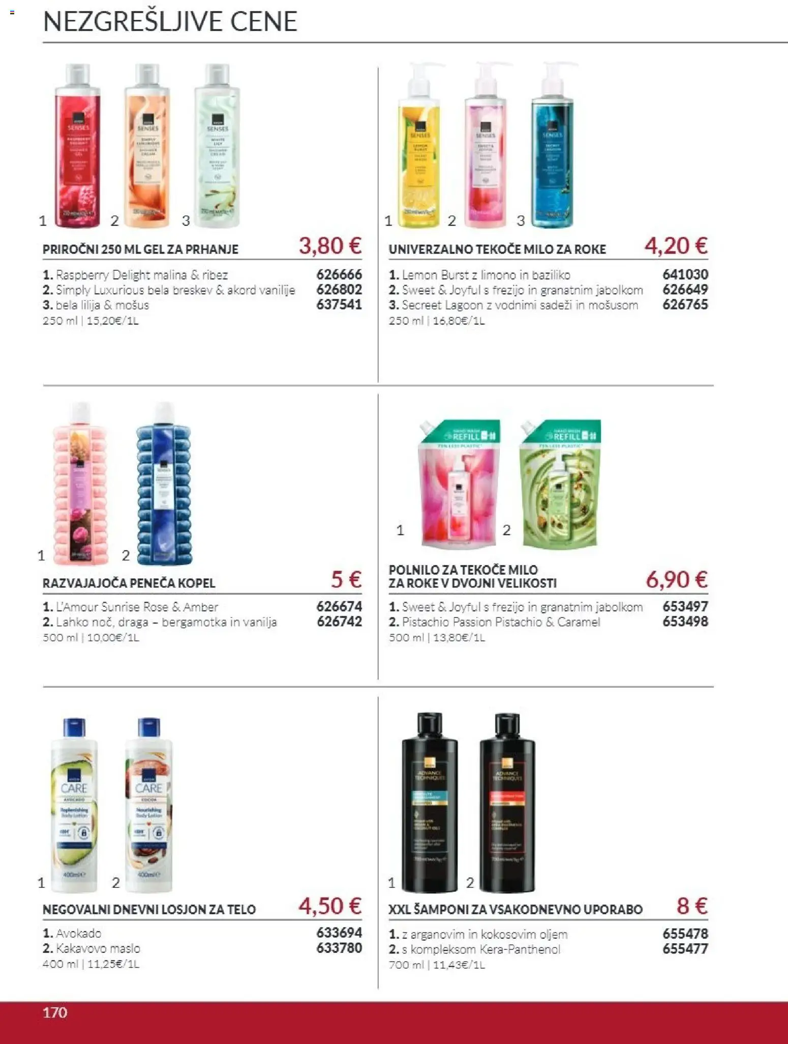 Novi Avon katalog ponudbe – veljaven od 01.10.2026 | Stran: 170 | Izdelki: Gel za prhanje, Ribez, Milo, Avokado