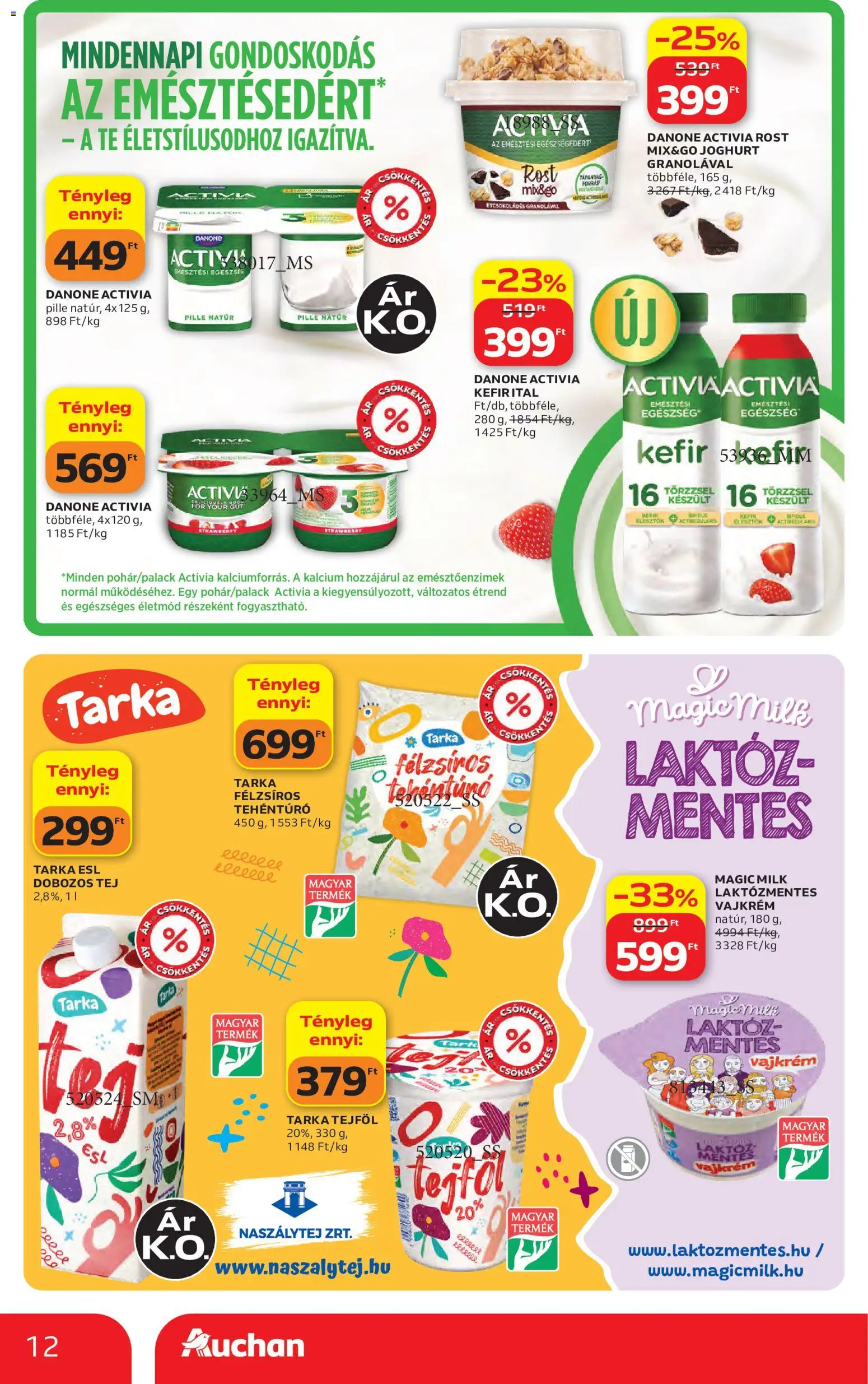 Auchan akciós ujság - amely érvényes a következő dátumtól: 2026.08.27. | Oldal: 12 | Termékek: Kefir, Actimel, Activia, Tehéntúró