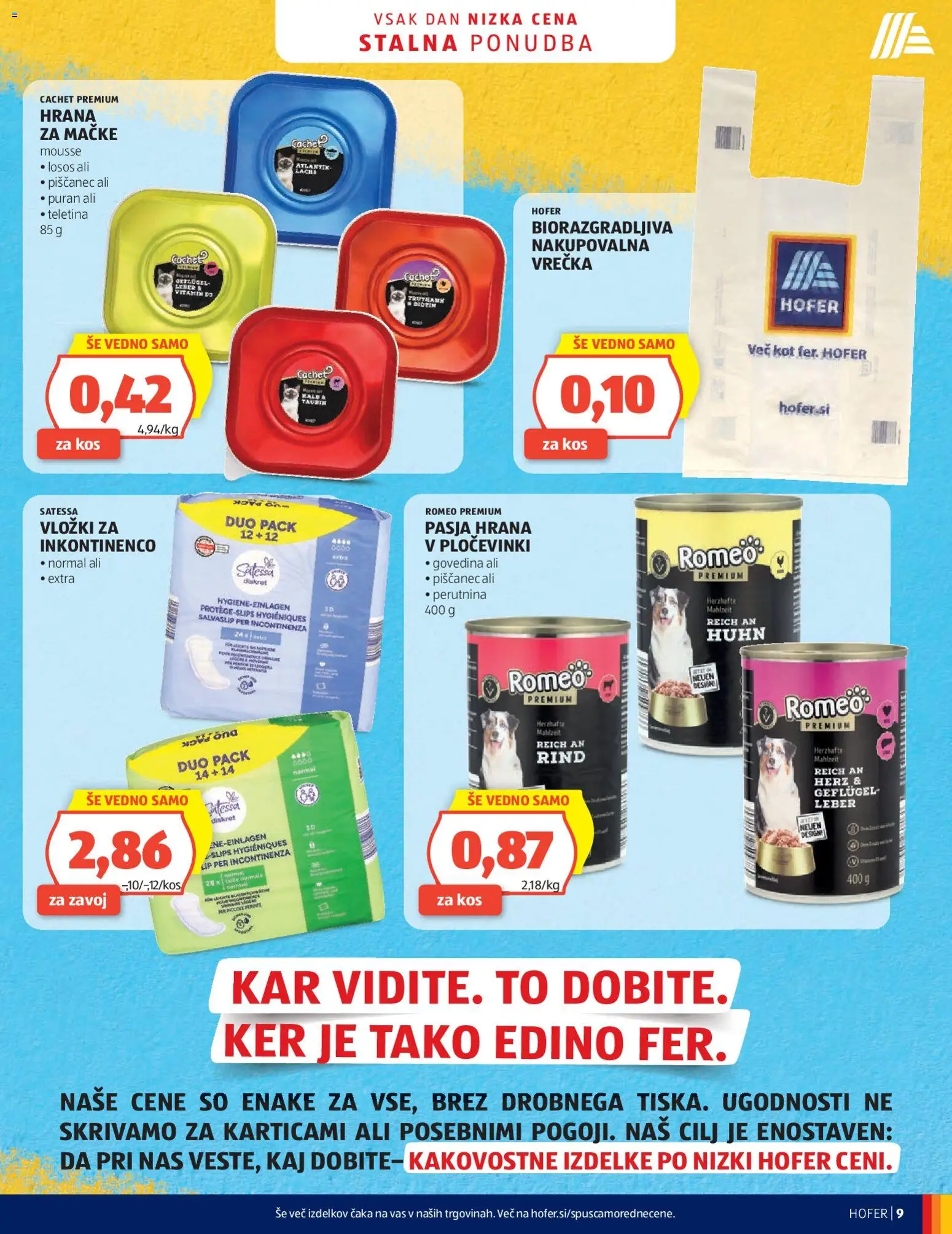 Novi Hofer katalog ponudbe – veljaven od 08.04.2026 | Stran: 9 | Izdelki: Hrana za mačke, Losos, Kos, Teletina