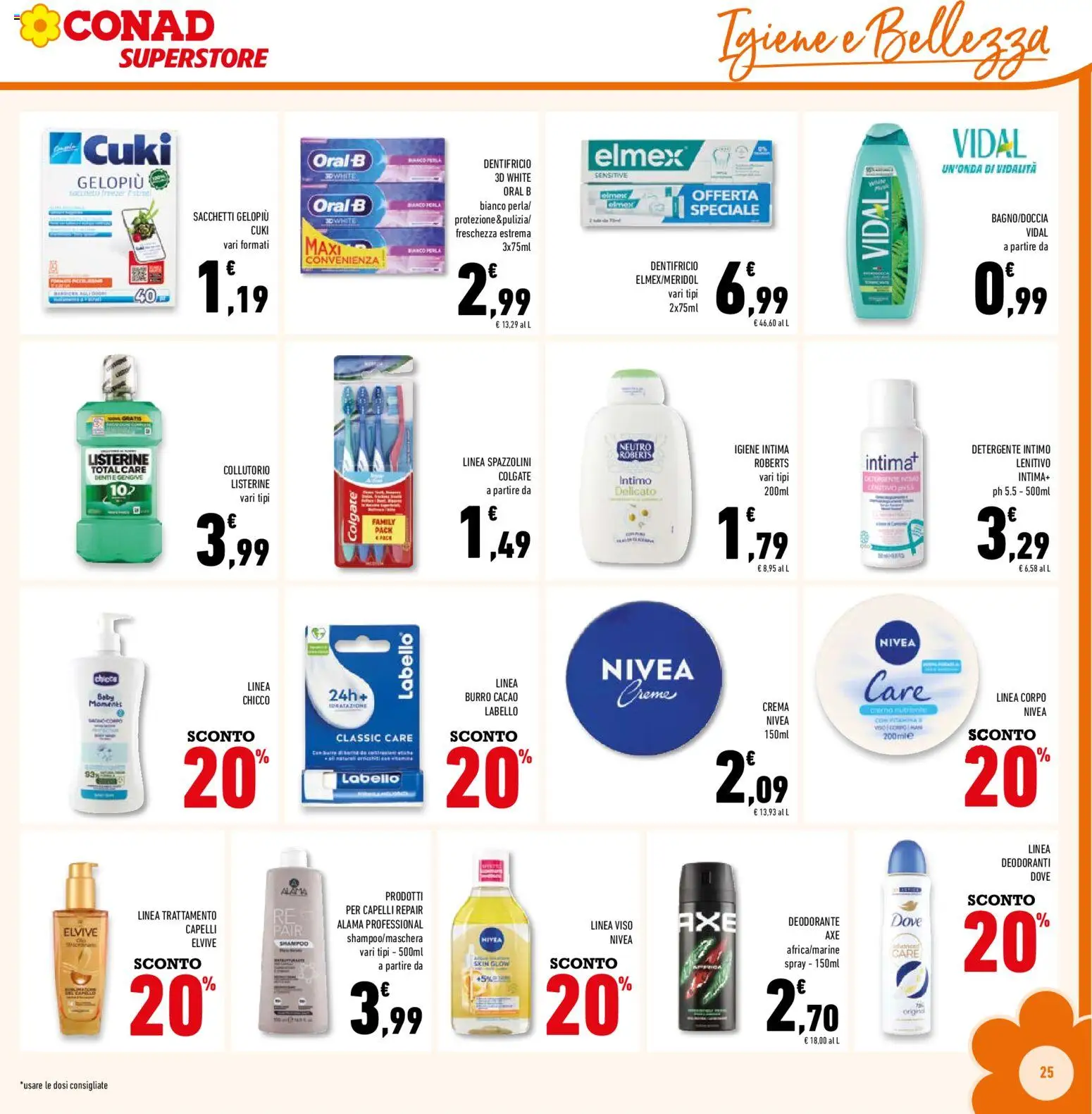 Volantino Conad del 29/07/2026 | Pagina: 25 | Prodotti: Collutorio, Detergente, Intimo, Cacao