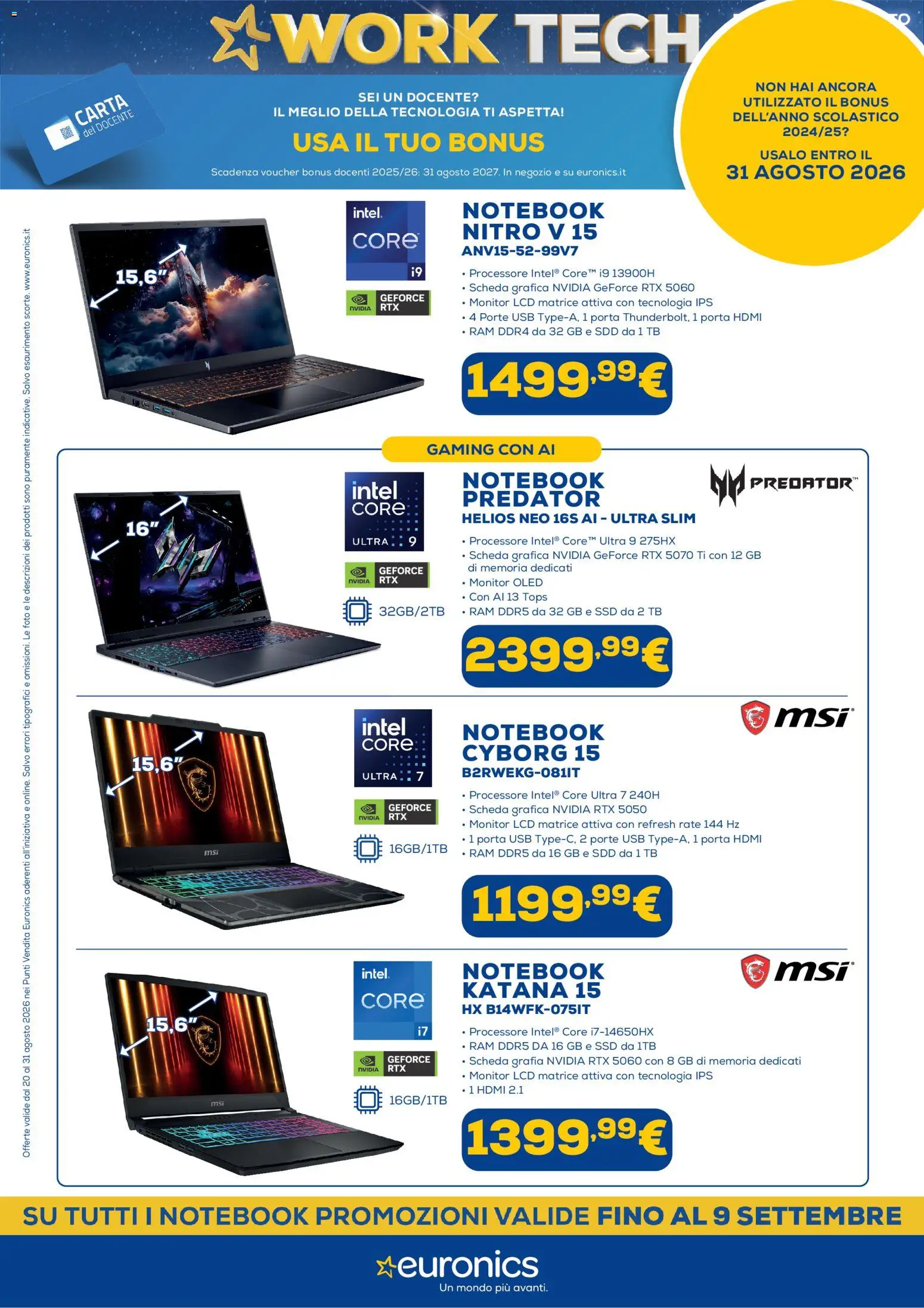 Volantino Euronics del 20/08/2026 | Pagina: 5 | Prodotti: Monitor, Notebook, Porta, USB