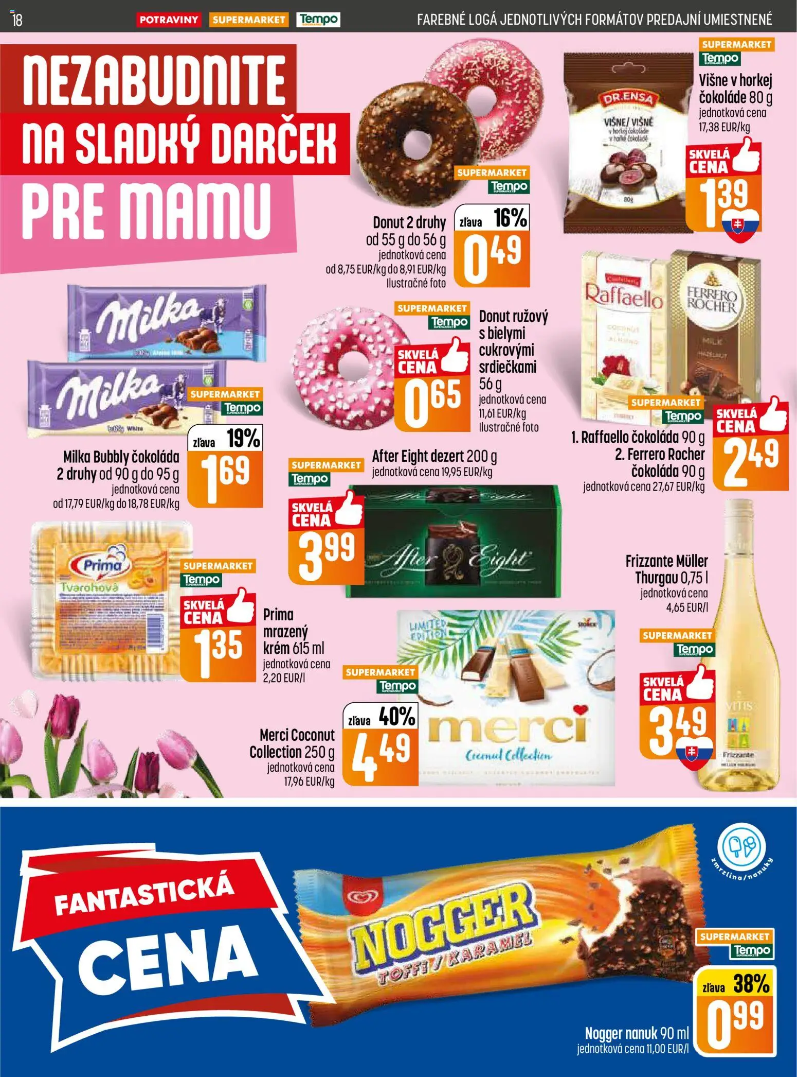 Nové COOP Jednota akcie – leták je platný od 07.05.2026 | Strana: 18 | Produkty: Merci, Čokoláda, Krém, Milka
