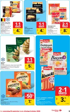Geraspte kaas, EntreMont alle soorten van 130 g tot 300 g Voorbeeld: geraspte emmentaler - Voorbeeld van een folder van Carrefour, geldig van 30/09/2026 | Pagina: 9 | Producten: Bacon, Friteuse, Kimchi, Snacks