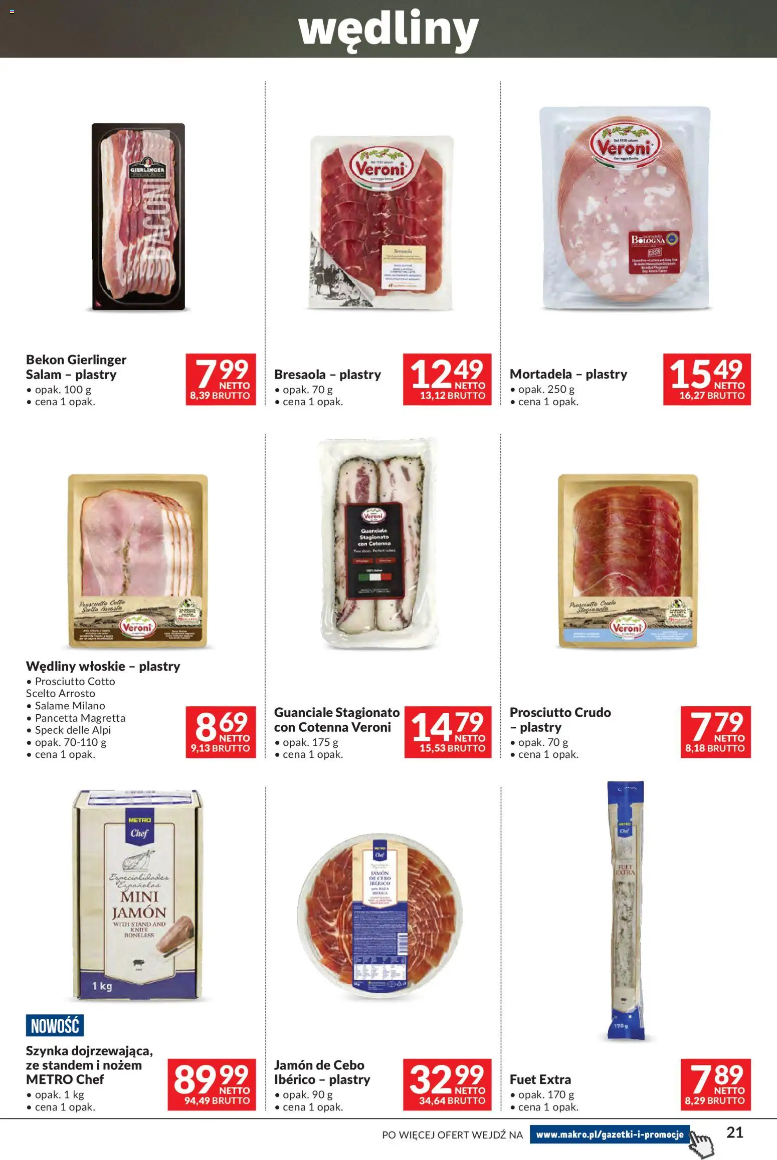 Makro gazetka - Sery, Wędliny, Wina od 01.09.2026 | Strona: 21 | Produkty: Bekon, Pancetta, Szynka, Fuet