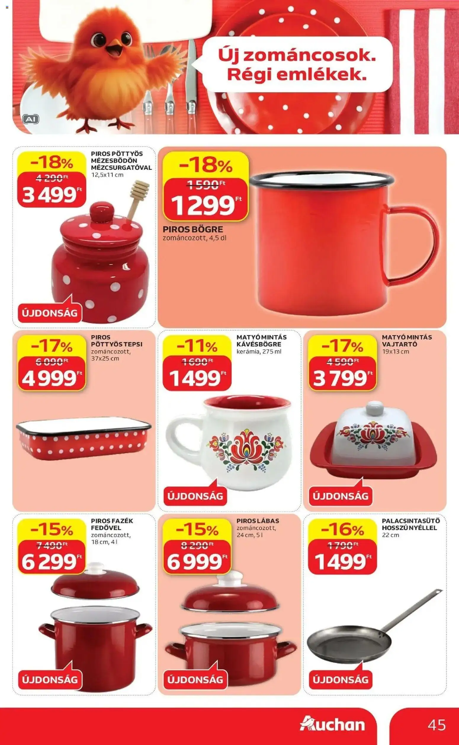 Auchan akciós újság Szolnok - 2026.09.03. -tól/töl > akció, lapozható szórólap 🛍️ | Oldal: 45 | Termékek: Pöttyös, Bögre, Palacsintasütő, Vajtartó