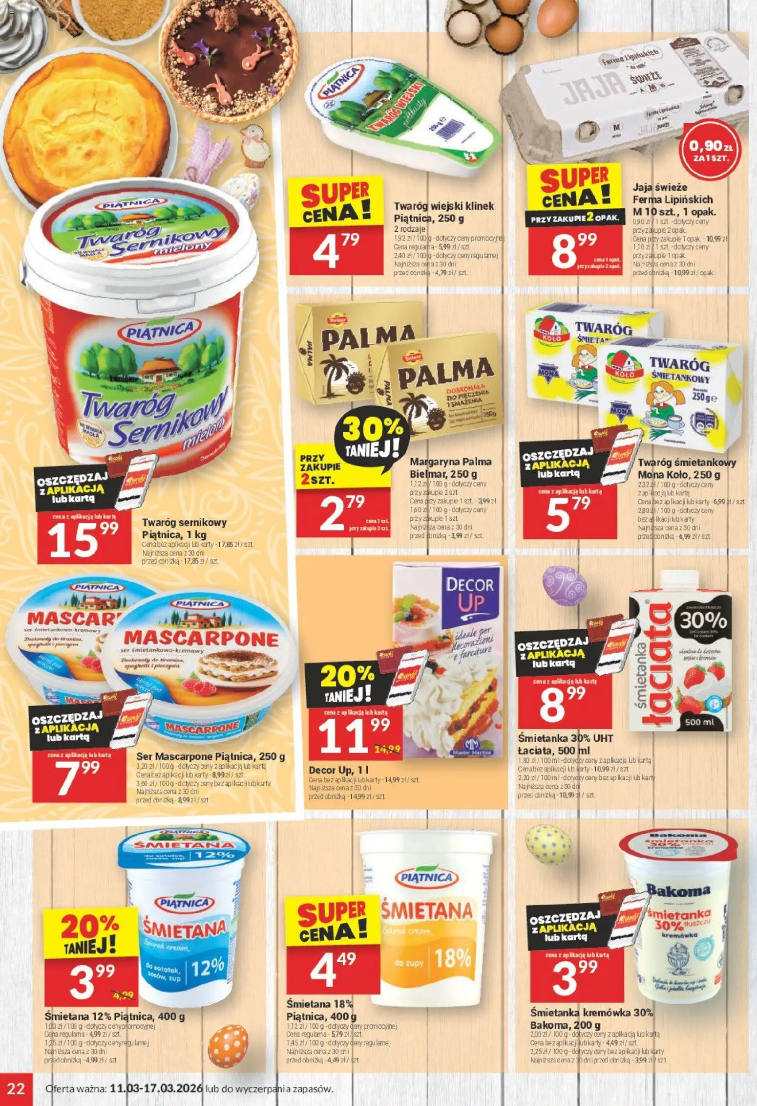 Twój Market gazetka od 11.03.2026 | Strona: 22 | Produkty: Śmietana, Twaróg, Jaja, Twaróg śmietankowy