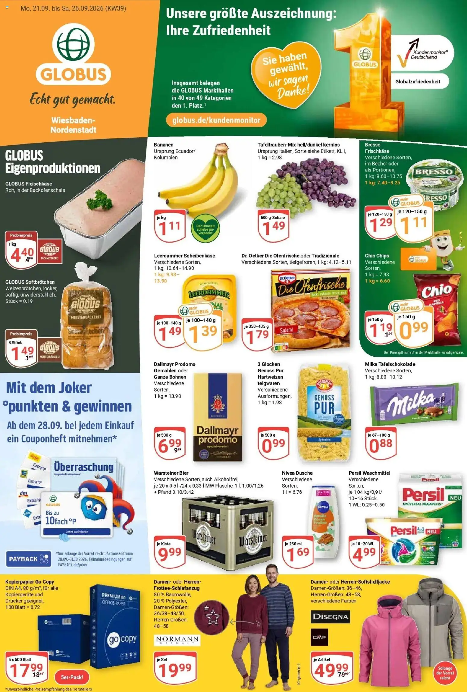 Globus Prospekt Wiesbaden-Nordenstadt (ab 21.09.2026) » Angebote online | Seite: 3 | Produkte: Milka, Waschmittel, Warsteiner, Drucker