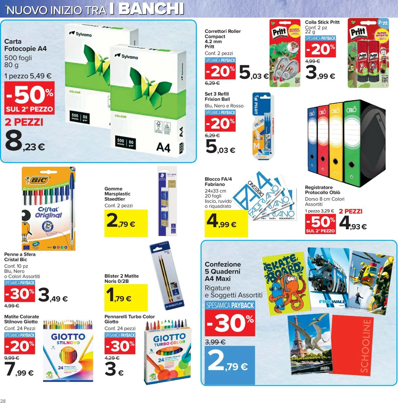 Volantino Carrefour del 04/09/2026 | Pagina: 28 | Prodotti: Colla, Matite colorate, Pennarelli, Penne