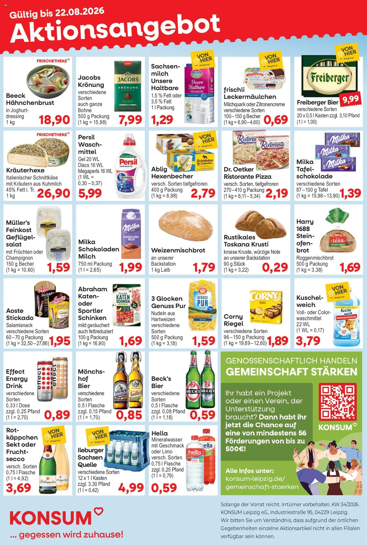 KONSUM Leipzig Prospekt – gültig ab 17.08.2026 | Seite: 1 | Produkte: Ristorante, Milch, Hella, Pizza