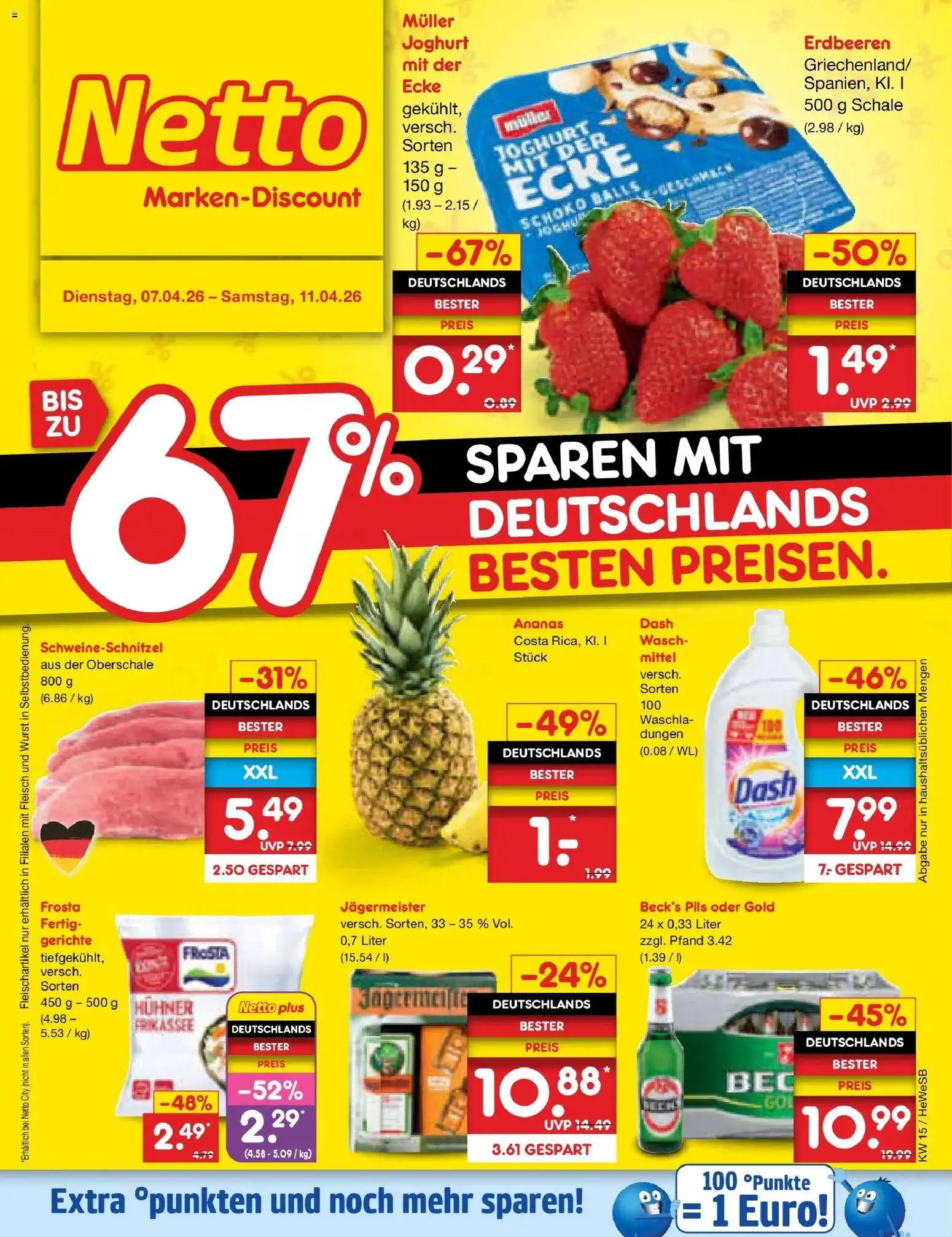 Netto Marken-Discount Prospekt Hamburg	 – gültig ab 07.04.2026 | Seite: 1 | Produkte: Ananas, Frosta, Erdbeeren, Fleisch