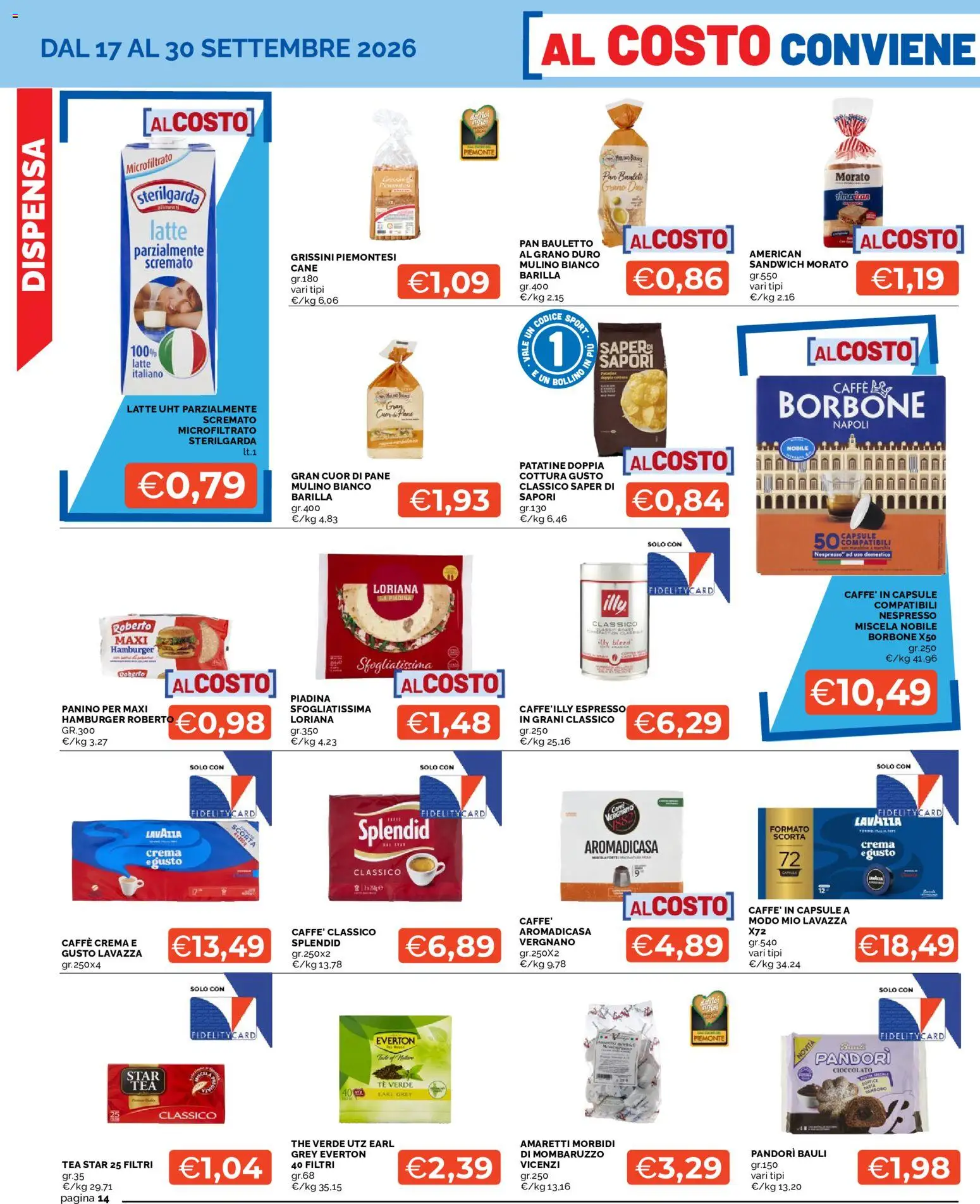 Volantino Mercatò del 17/09/2026 | Pagina: 14 | Prodotti: Caffè, Cioccolato, Patatine, Barilla