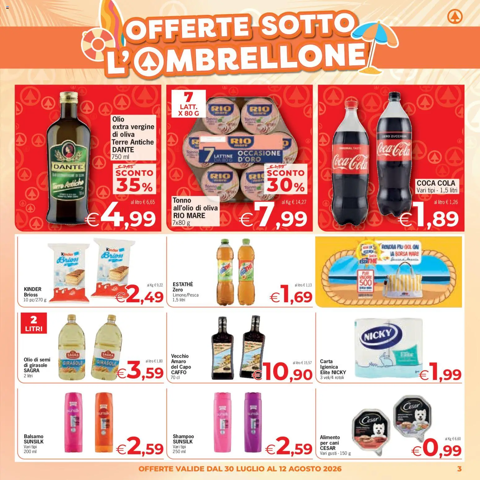 Volantino Despar del 30/07/2026 | Pagina: 3 | Prodotti: Shampoo, Olio, Olio extra vergine, Coca Cola