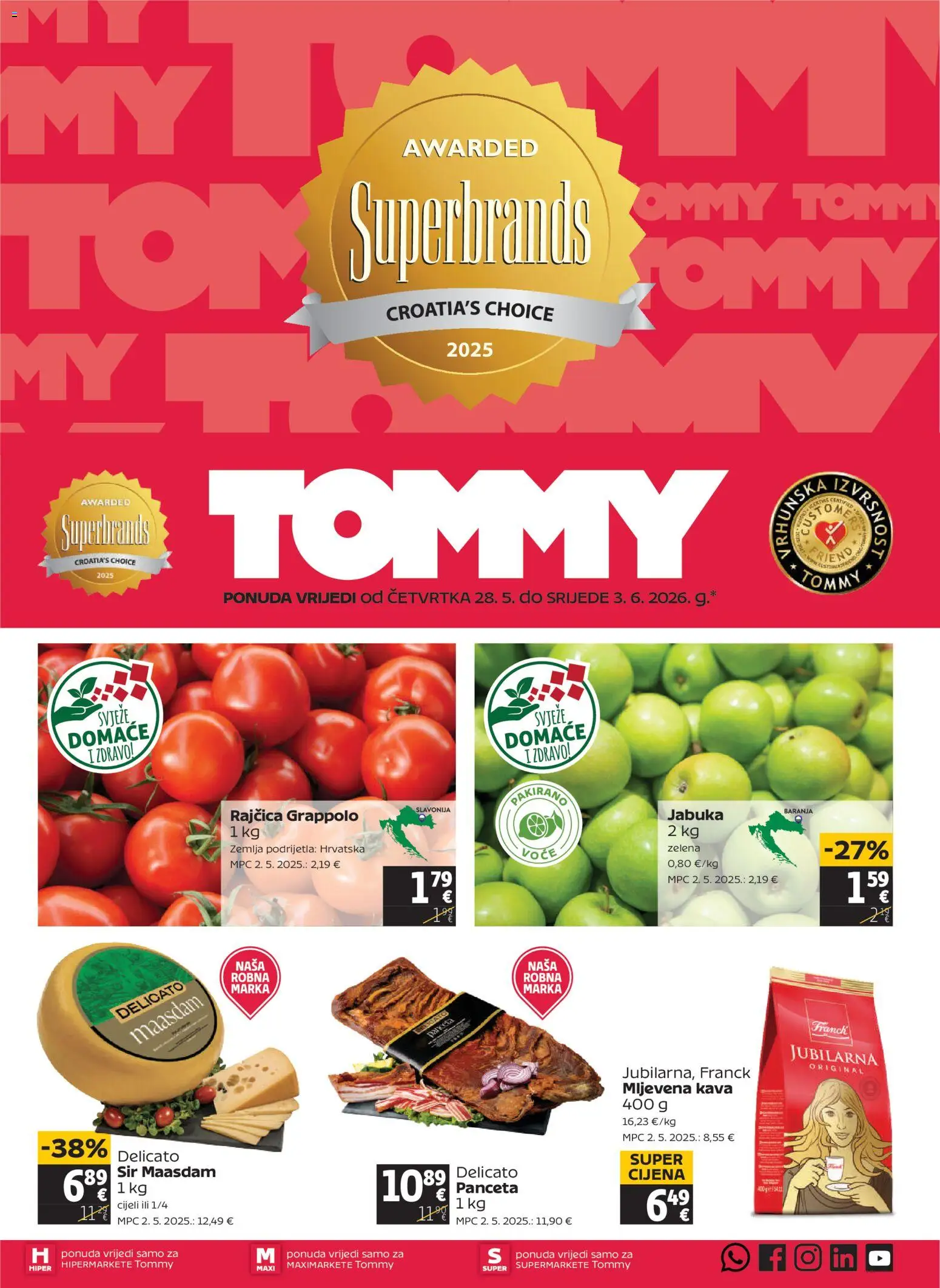 Tommy katalog | vrijedi od 28.05.2026 | Stranica: 1 | Proizvodi: Mljevena kava, Kava, Rajčica, Jabuka