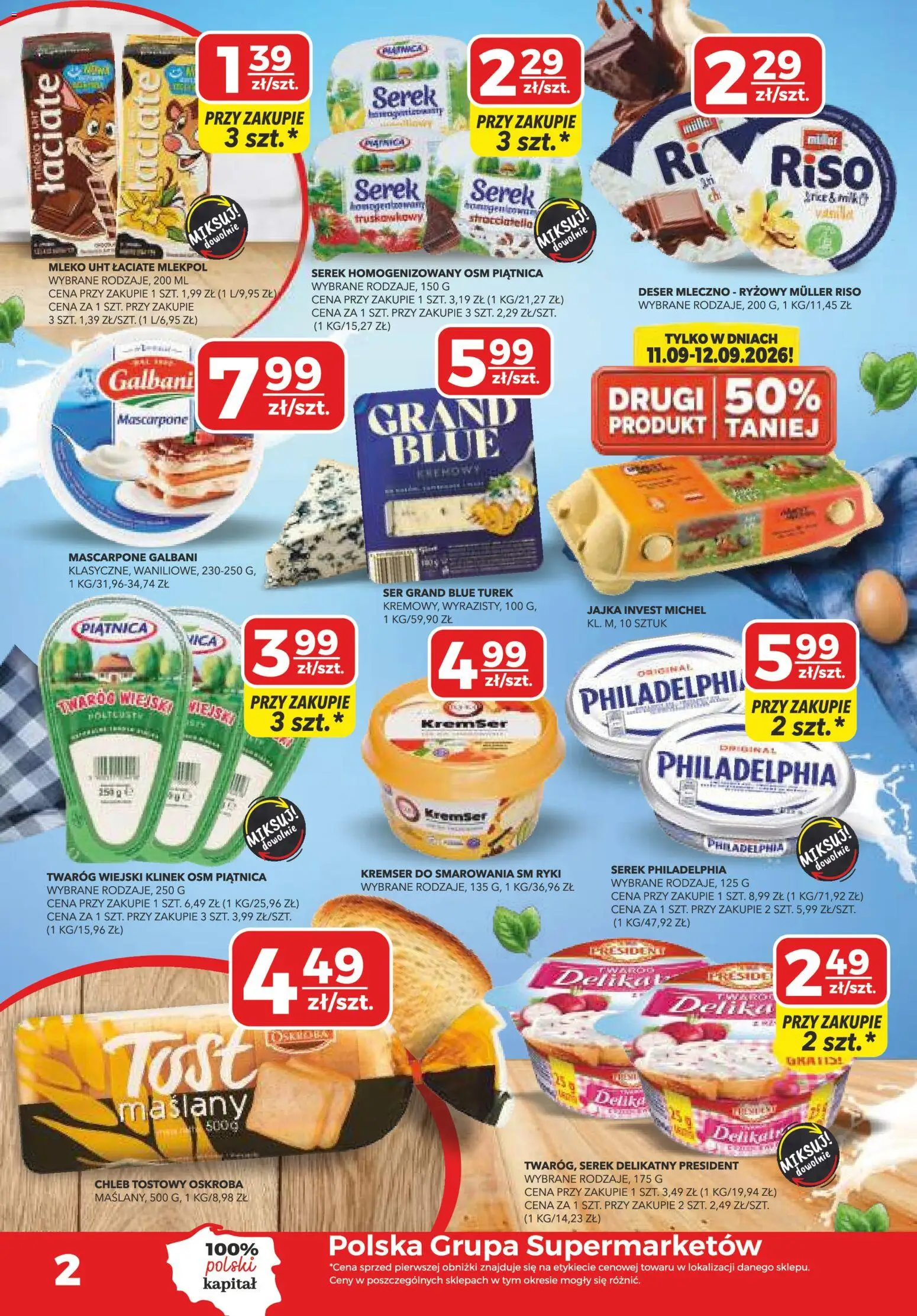 Top Market gazetka od 10.09.2026 | Strona: 2 | Produkty: Serek homogenizowany, Serek, Deser, Ser