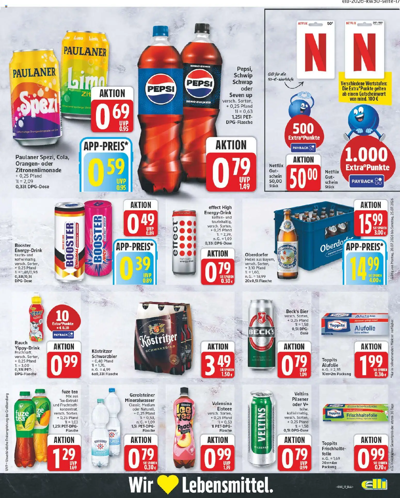 Elli Markt Prospekt – gültig ab 20.07.2026 | Seite: 17 | Produkte: Kostritzer, Zucker, Pepsi, Veltins