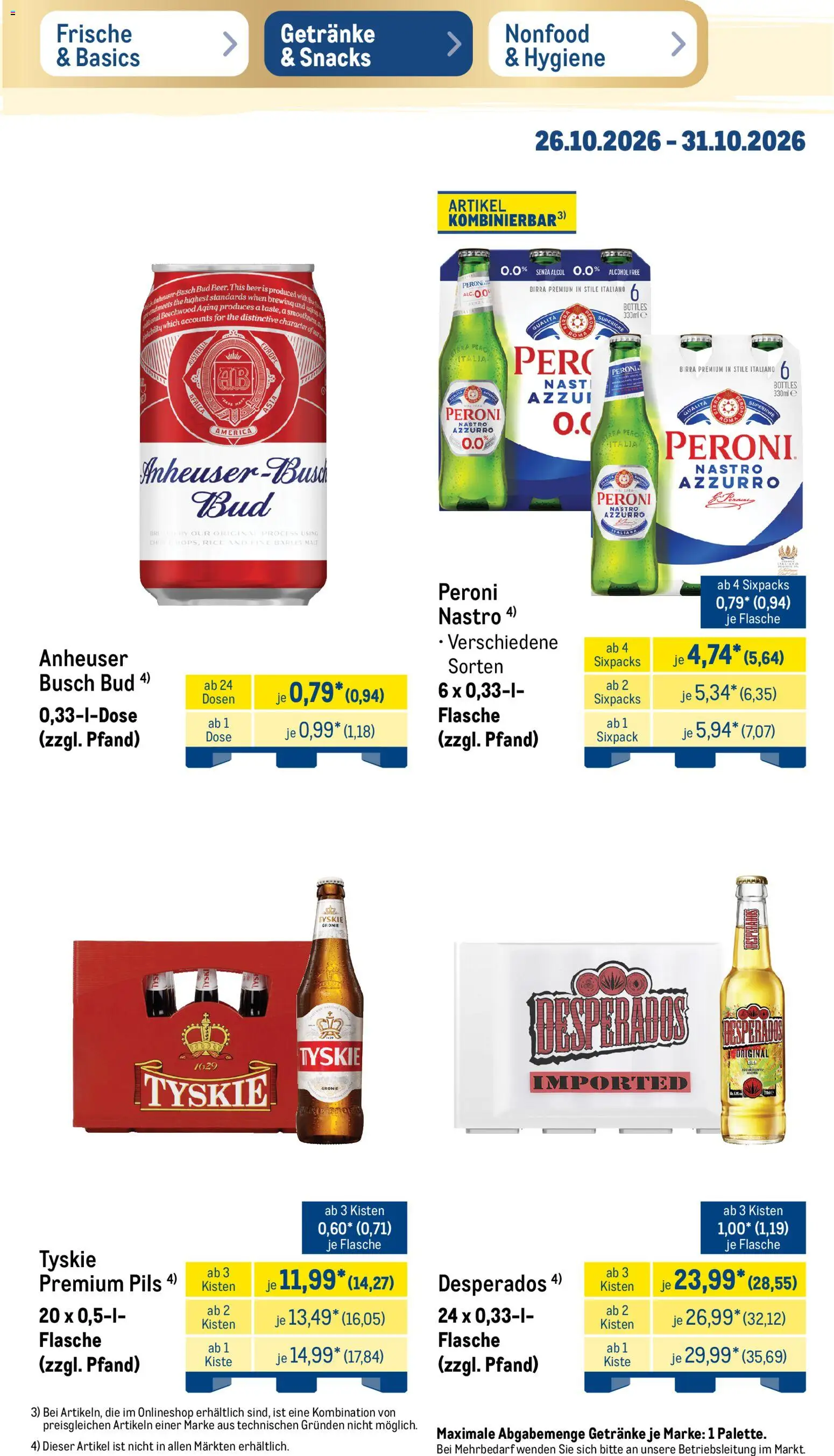 Metro Prospekt – gültig ab 26.10.2026 | Seite: 29 | Produkte: Tyskie, Pils, Desperados