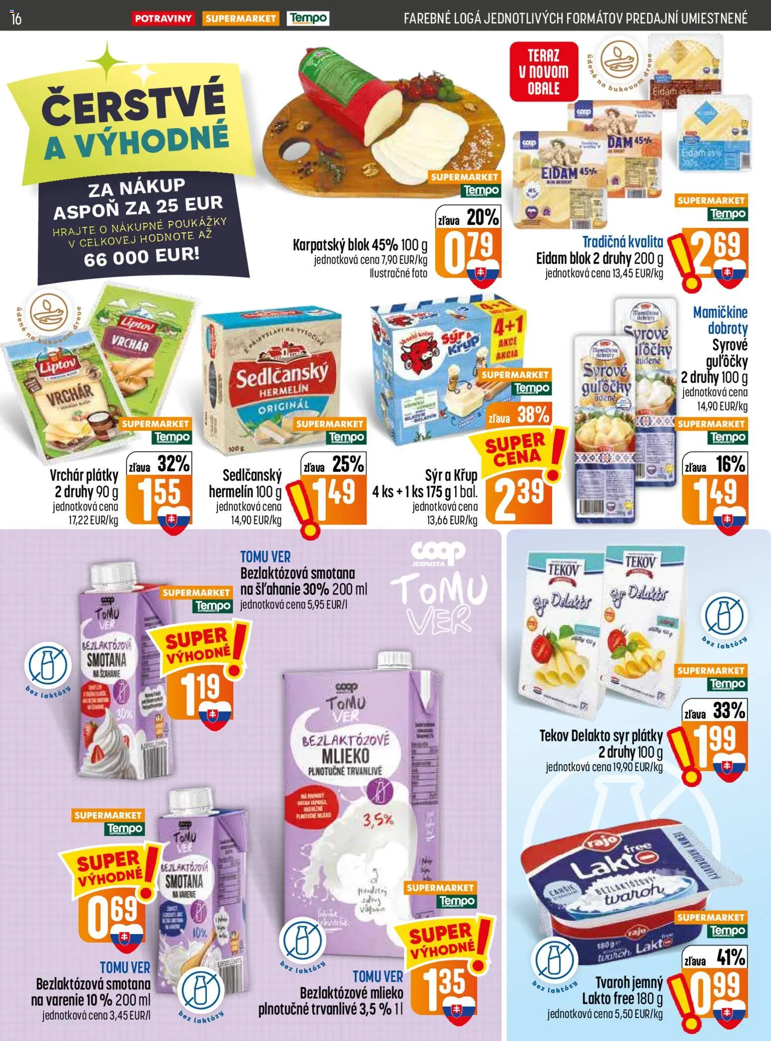 Nové COOP Jednota akcie – leták je platný od 23.07.2026 | Strana: 16 | Produkty: Syr, Smotana, Eidam, Tvaroh