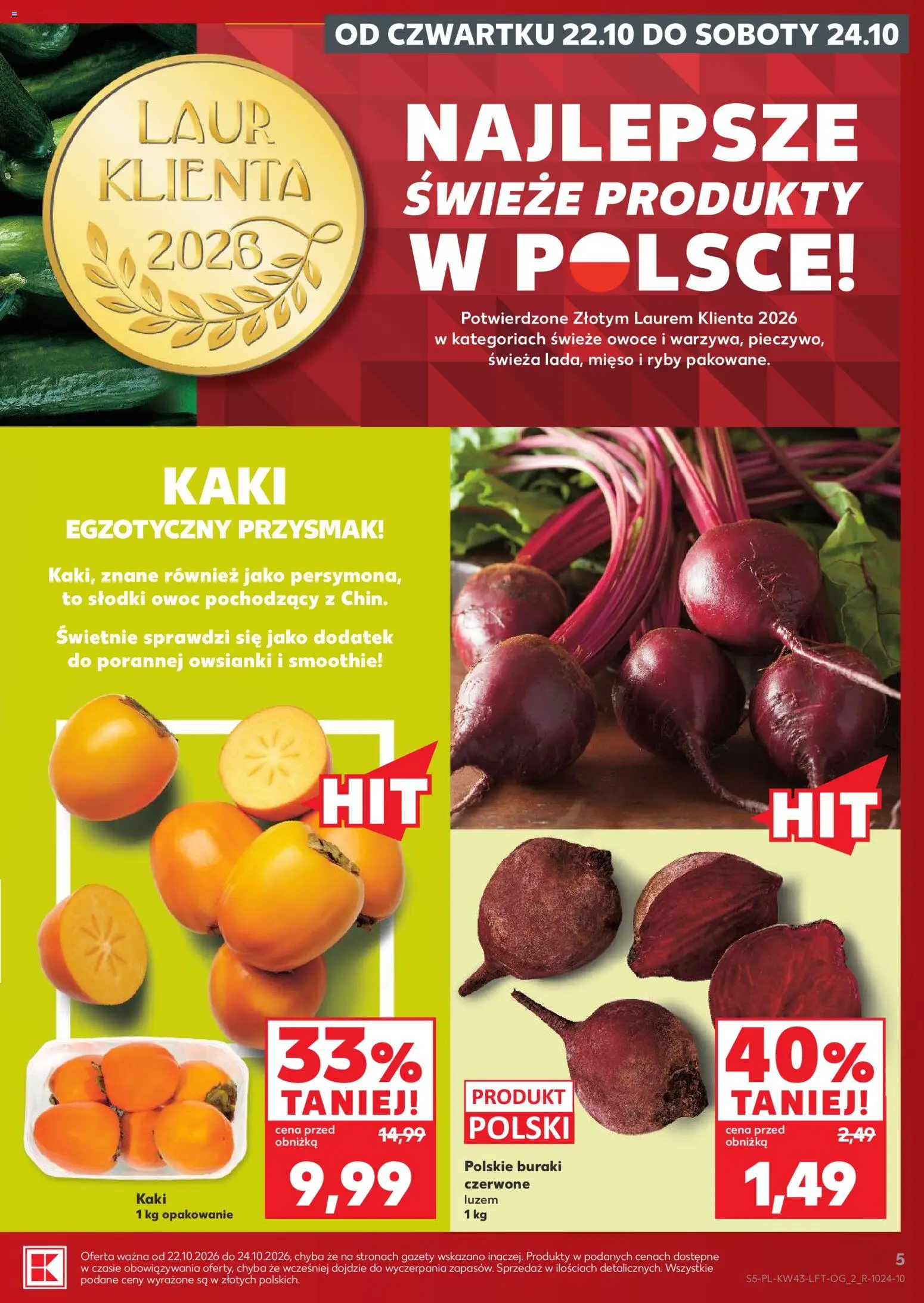 Kaufland gazetka od 22.10.2026 | Strona: 5 | Produkty: Mięso, Buraki, Gazety, Ryby